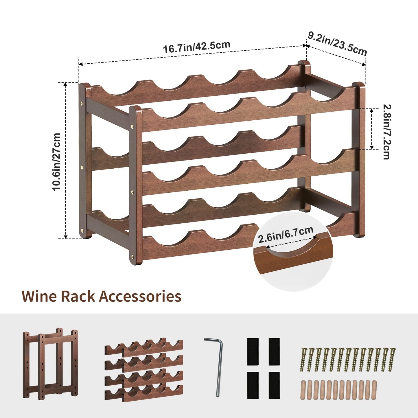 CAMOAT Wine Rack | 3-Tier Bamboo Wine Rack Organizer | Freestanding Floor & Countertop Wine Holder for 12 Bottles | Sturdy Wine Shelf | Perfect for Kitchen,Cabinets,Home Bar,Wine Storage (1, 3-Tiers)