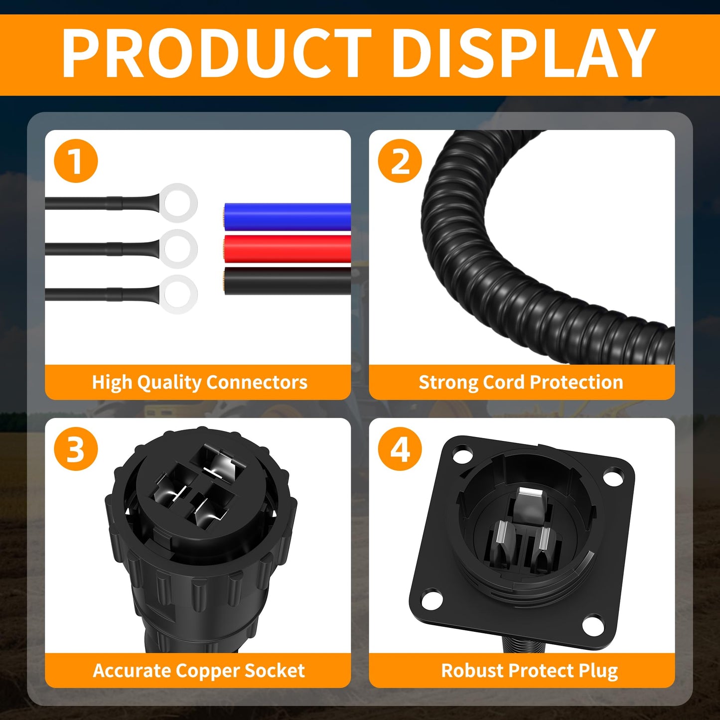 RVMARINEPAT 3 Pin Auxiliary Power Connector 3 Pin Auxiliary Cable 187103A1 & A-RE48525 Tractor Replacement Socket Outlet, Fits John Deere Power Connector & Case-IH Tractor, Replace Cotton Picker