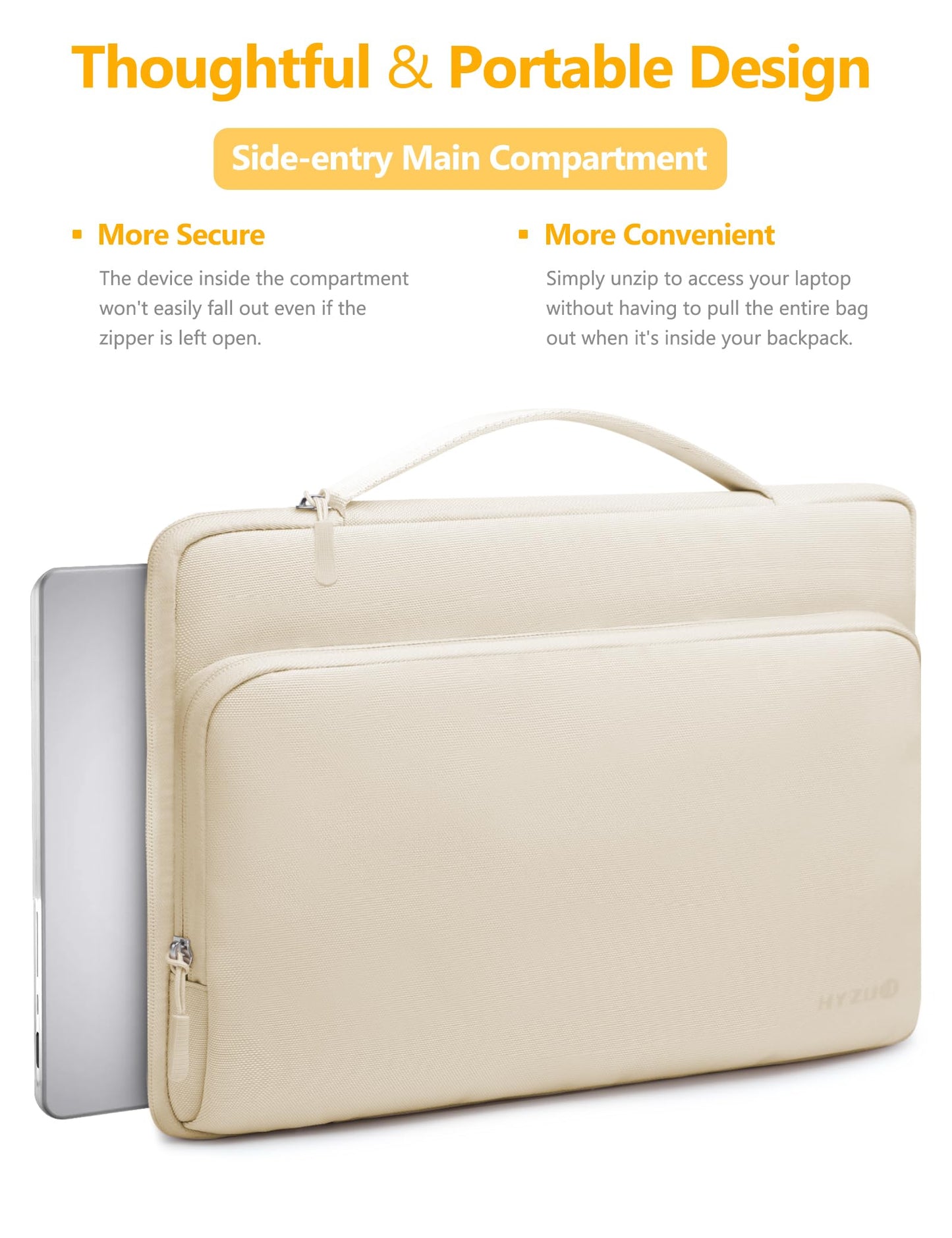 HYZUO 14-15 Inch Laptop Bag Sleeve for MacBook Air 15 M5/M4/M3/M2 A3448 2026-2023, MacBook Pro 15, XPS 14/15 Plus, 15" Surface Laptop, Notebook Case for 14" 14.4" HP Dell Asus Acer Samsung, Sand