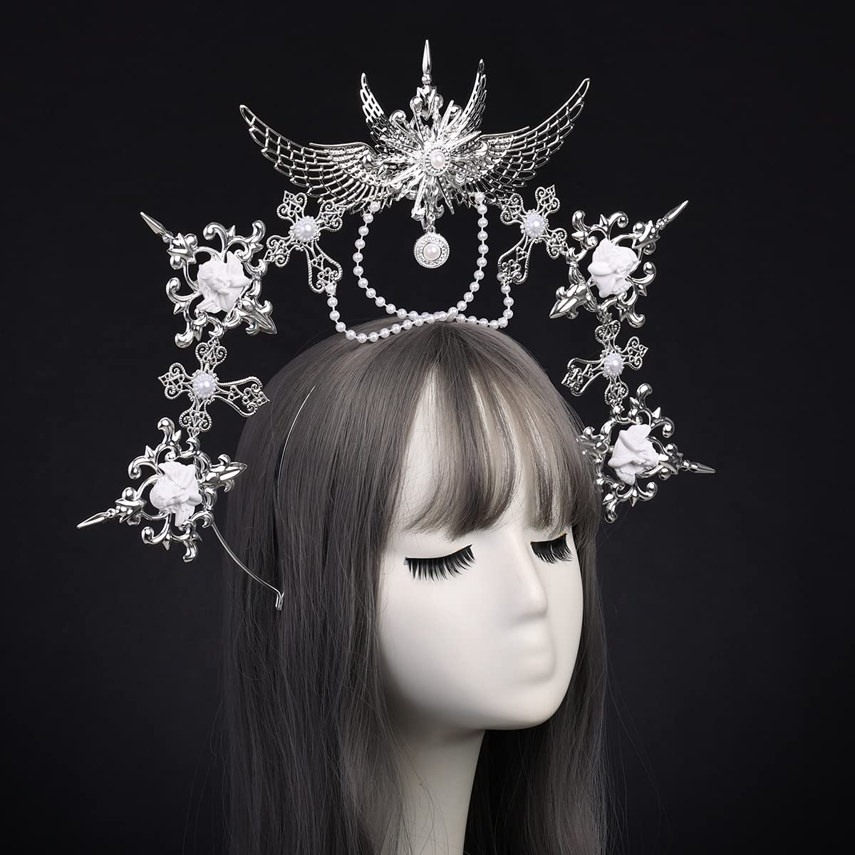 BLESSUME Halo Crown Mary Goddess Headband Women Halloween Costume Headpiece (Silver 21)