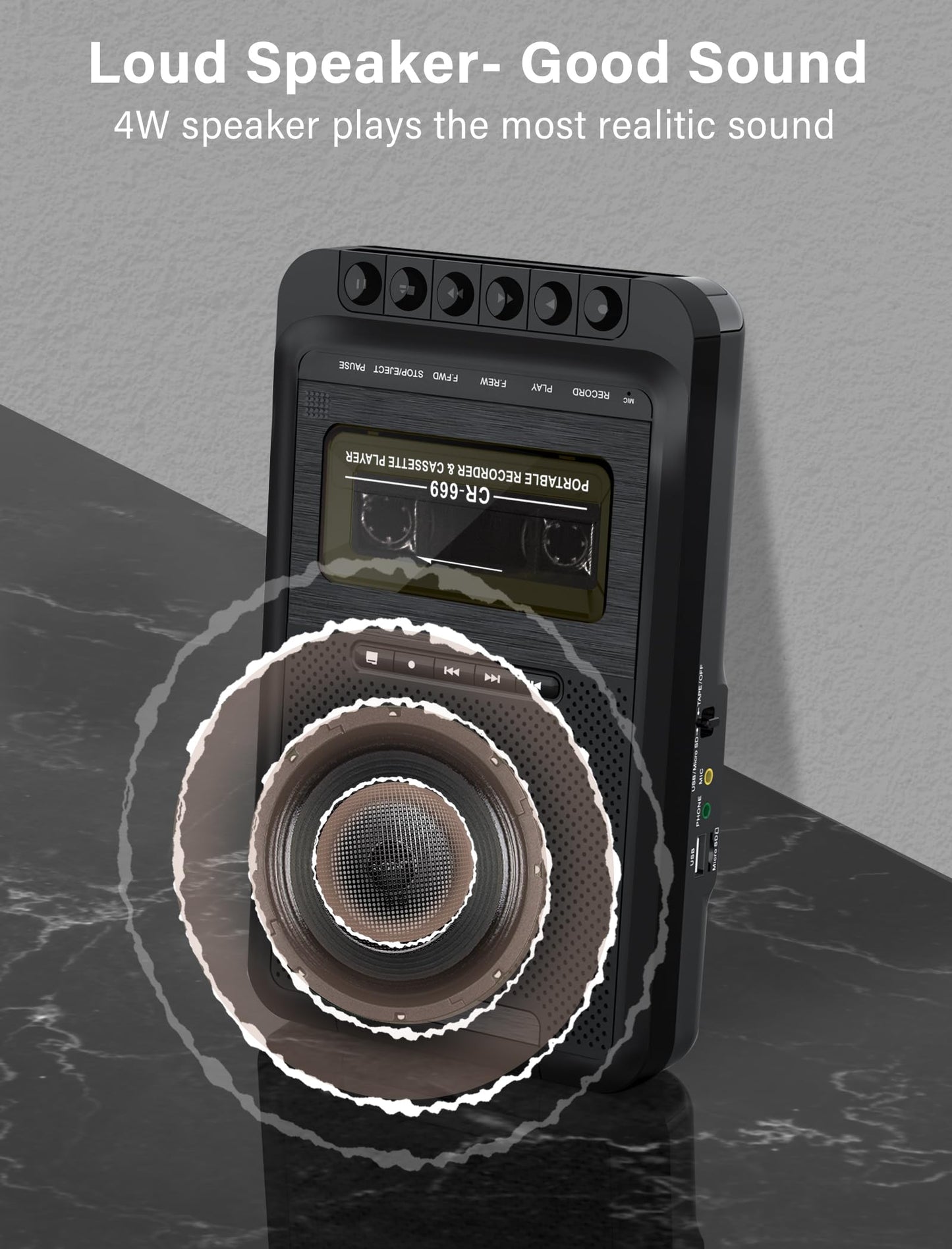 Cassette Player Converter, Portable Cassette to MP3 Music via U Disk/SD Card or PC, Record to Cassettes/USB/SD Card via Mic,Cassette Tape Player with Headphone Jack,Retractable Handle (Black)