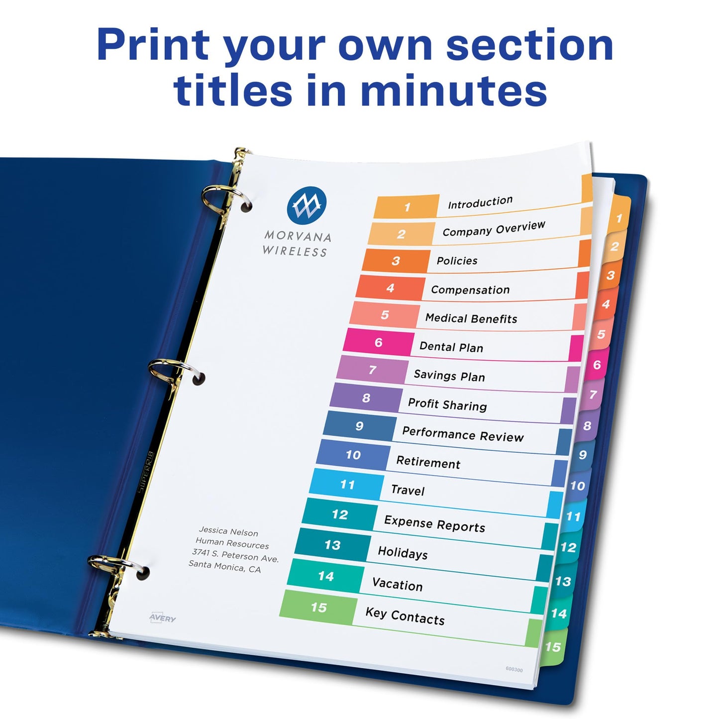 Avery Ready Index Table of Contents Dividers, 15-Tab, Multi-Color, 6 Sets (11197)