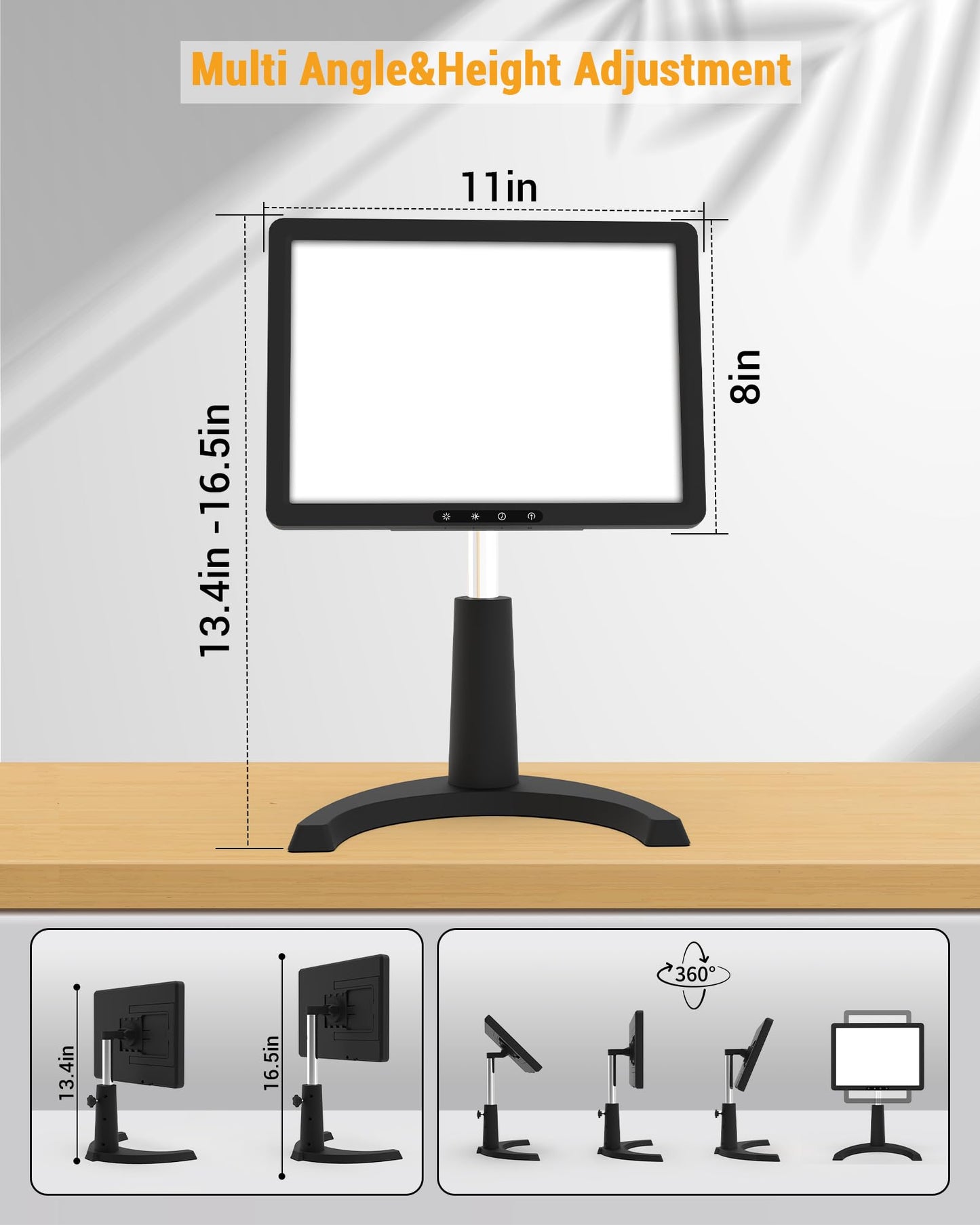 Light Therapy Lamp, 12000 Lux Full Spectrum 3 in 1 Therapy Lamps UV-Free LED Sunlight, Adjustable 10 Brightness 5 Color Modes, Timer, Height, Angle& Detachable Stand, Black