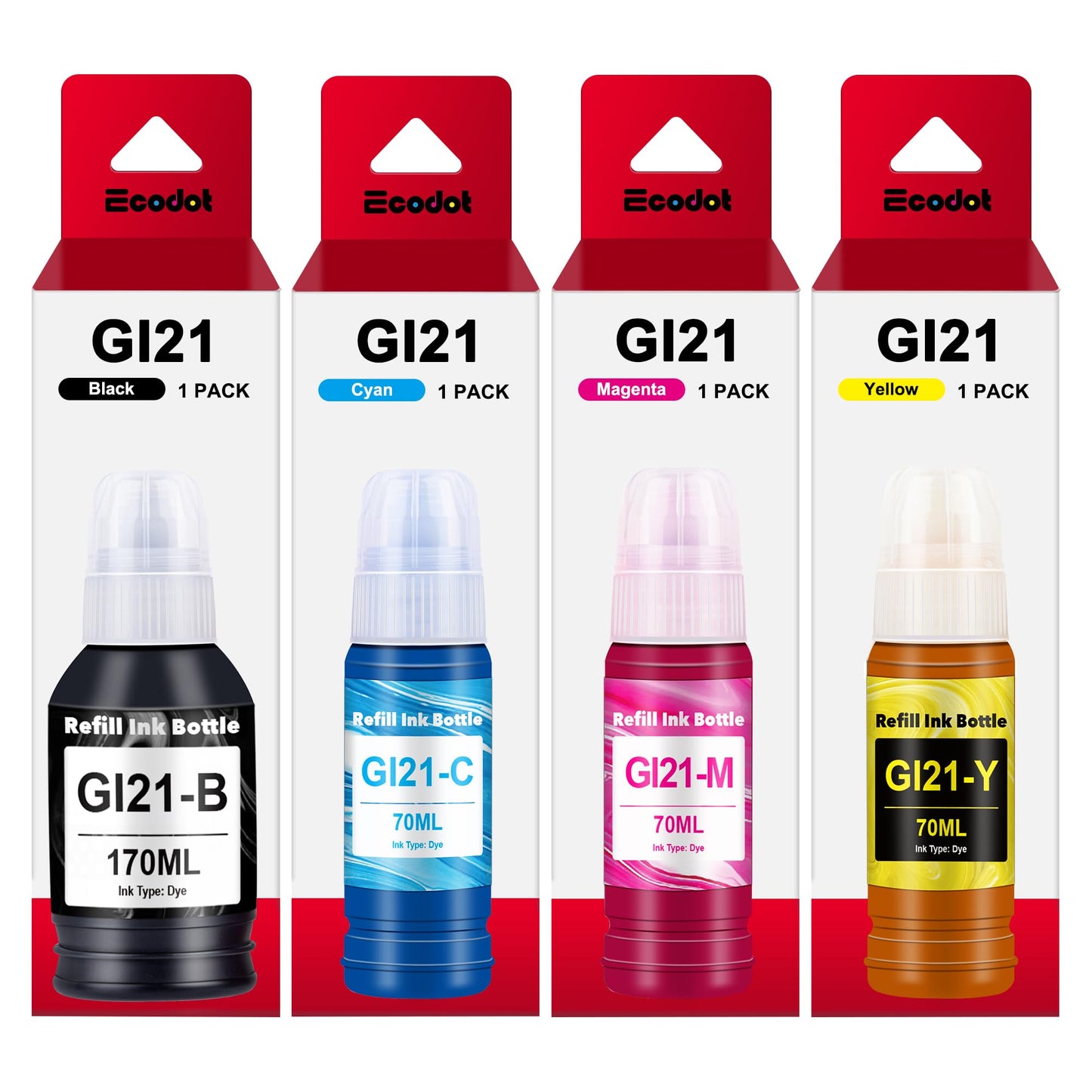 GI-21 G3260 G3270 Ink Bottles Compatible for Canon 21 GI-21 GI21 Ink Refill Bottles for Canon G3260 G3270 G4270 G2260 G1220 G1230 G2270 MegaTank Printers (Black, Cyan, Magenta, Yellow, 4 Pack)