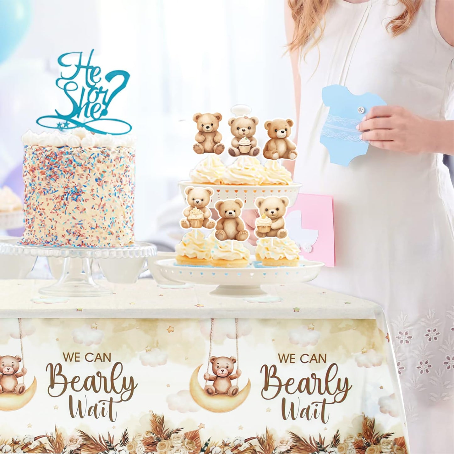 DataMoon Boho Baby Shower Decorations for Neutral Gender Baby,Baby Boxes with Letters,Boho Balloons,We Can Bearly Wait Backdrop,Cake Topper,Tablecloth for Baby Shower,Gender Reveal Party Supplies