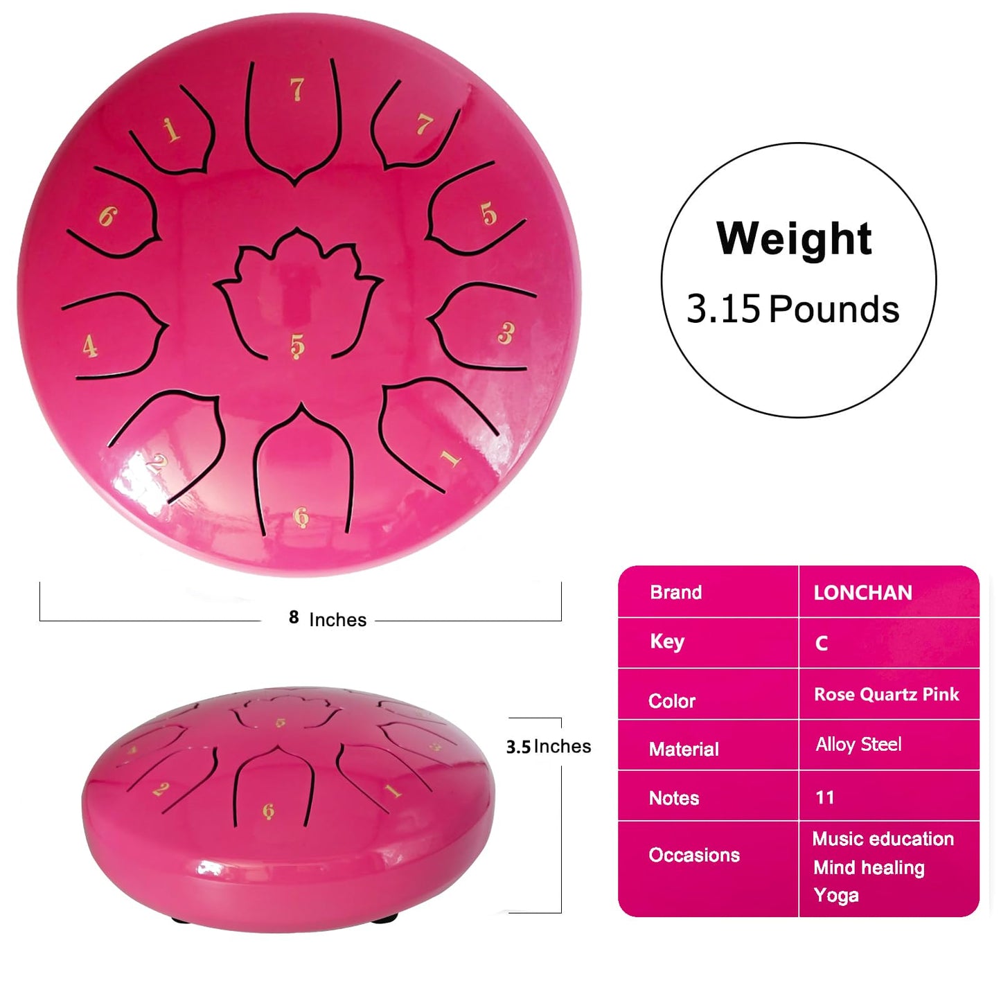 Rain Drum for Outside Garden, 8-Inch Steel Tongue Drum with 11 Notes, Percussion Instrument, Includes Packing Bag, Music Book, and Mallets, Ideal for Meditation, Yoga, and Relaxation