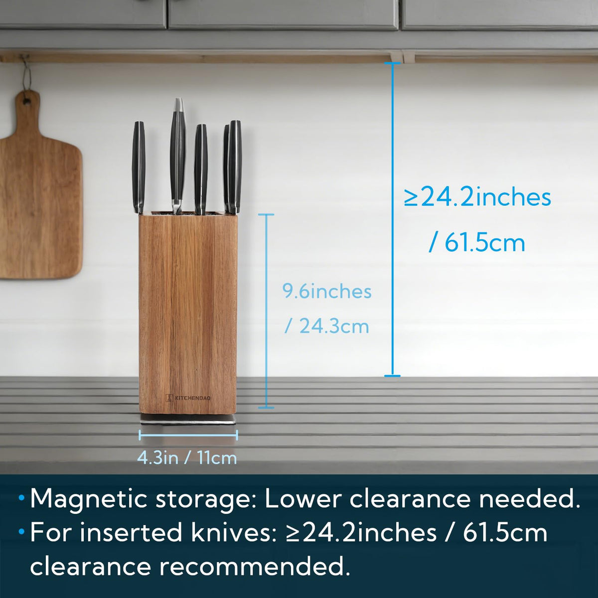 KITCHENDAO Magnetic Knife Block Without Knives, 360° Rotatable Acacia Wood Knife Holder, Large Knife Storage with Magnet for Knives & Utensils, Kitchen Countertop Organizer