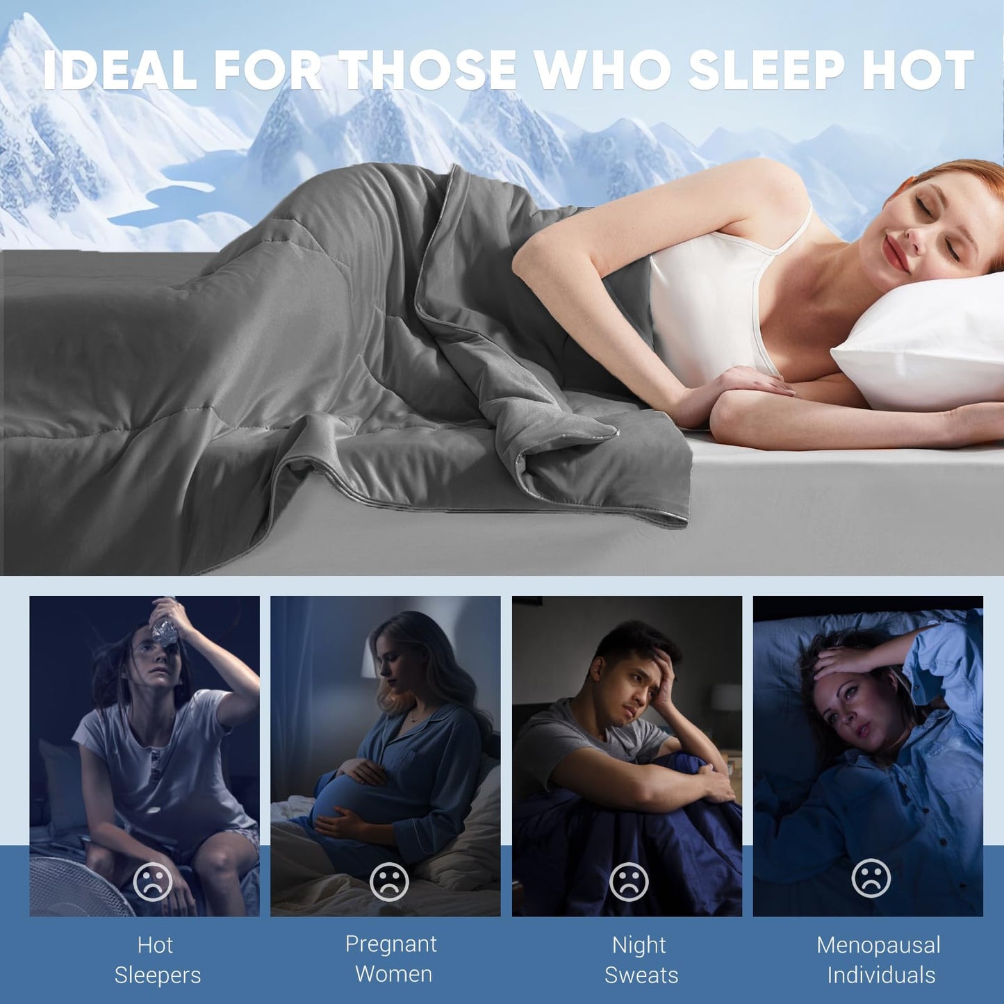 Elegear Cooling Comforter, Ultra-Soft Comforter Absorbs Body Heat, Q-Max>0.55 Double-Sided Japanese Arc-Chill Cool-to-Touch Cooling Blanket,Breathable Cool Quilt for Night Sweats,79" X 86",Gray