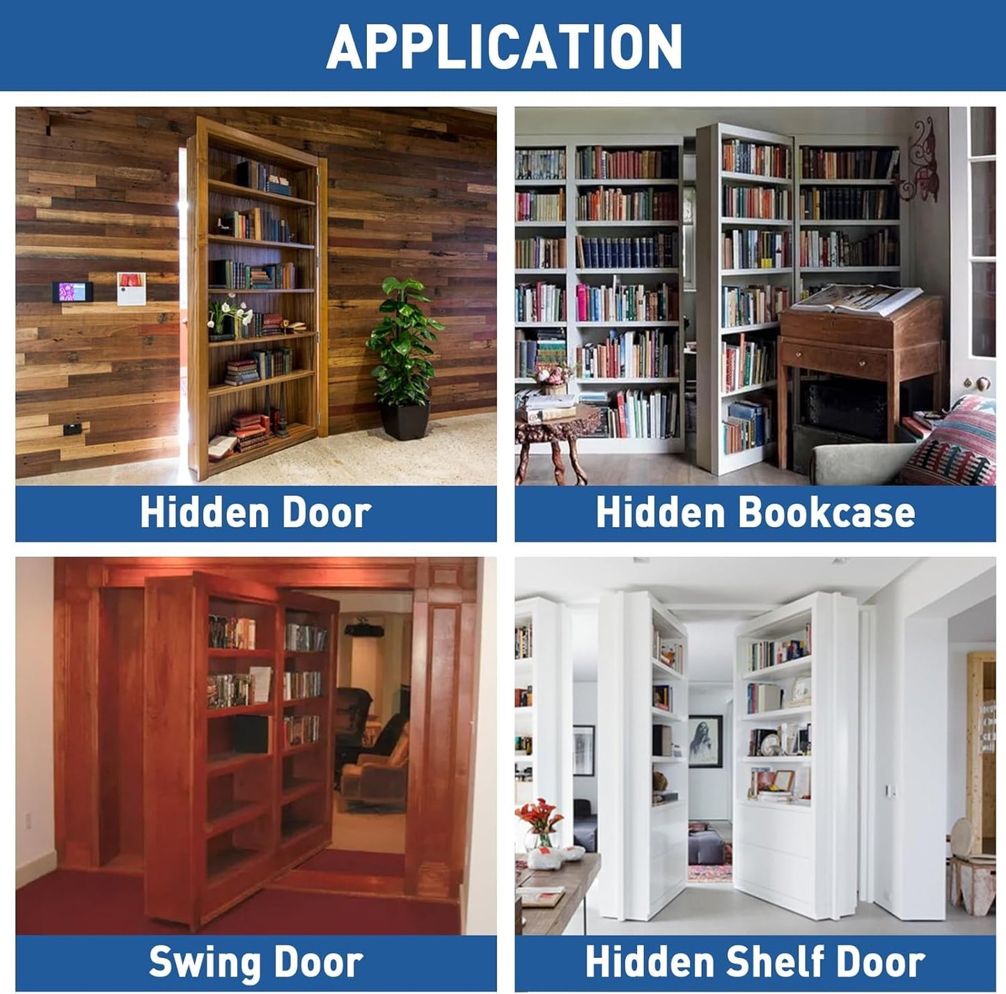 TamBee Door Pivot Hinge Heavy Duty Detent Hidden Bookcase Hinges Secret Door Hinges Stainless Steel Invisible Door Hinge Hardware with Hold Open, 330lbs Heavy Load