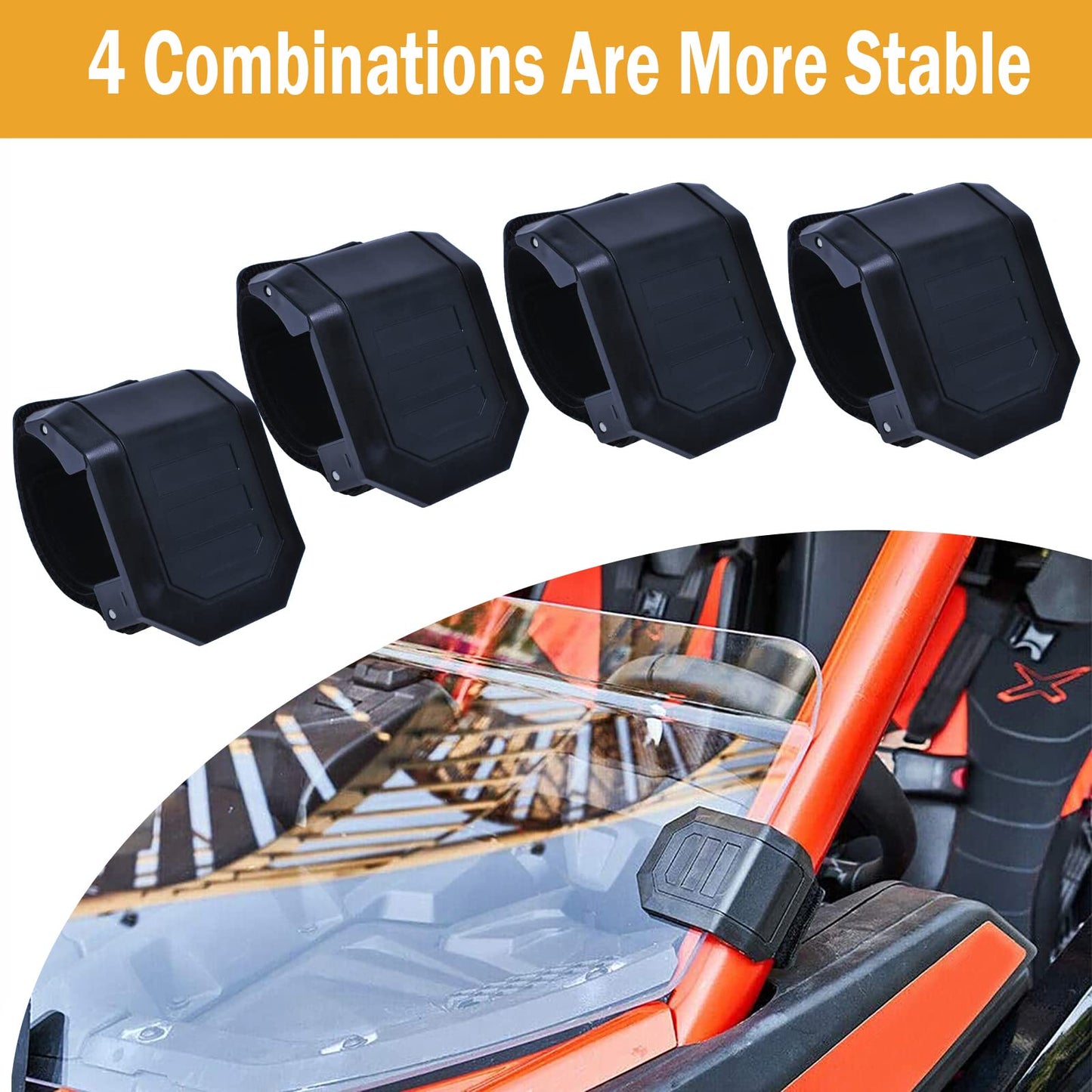 UTV Windshield Clamps kit, Front Windshield Adjustable Mount Clamps Straps Kit Comparible with Polaris Ranger RZR, Can Am Commander Defender X3 Maverick, Pioneer...