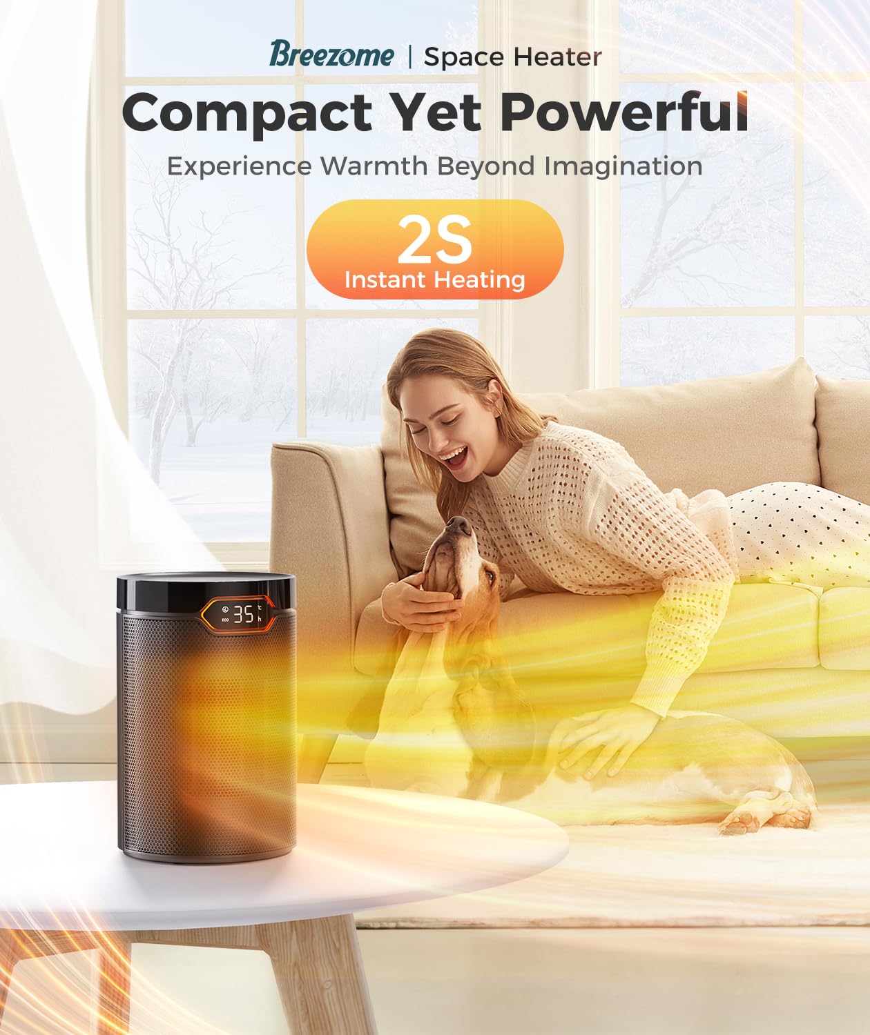 BREEZOME Space Heaters for Indoor Use, 1500W PTC Electric Heater for Bedroom, Portable Heater with Thermostat, 3 Modes & 24H Timer, Quiet Ceramic Desk Heater, Safety Room Heater for Home Office
