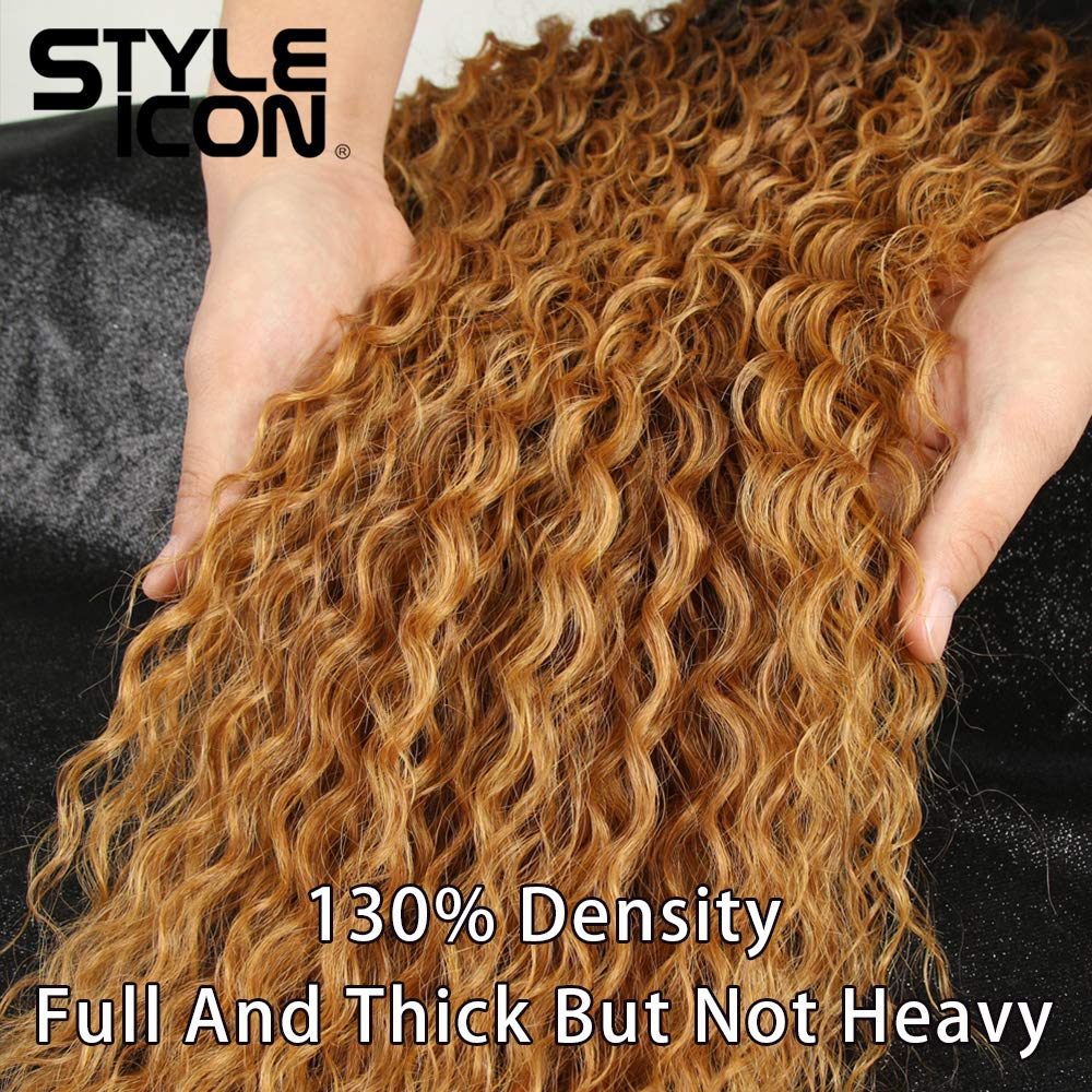 Style Icon Lace Front Wigs 28” Long Curly Wig for Women Ombre Blond Synthetic Wigs Density 130% Heat Resistant Replacement Wig (28", SOP43026)