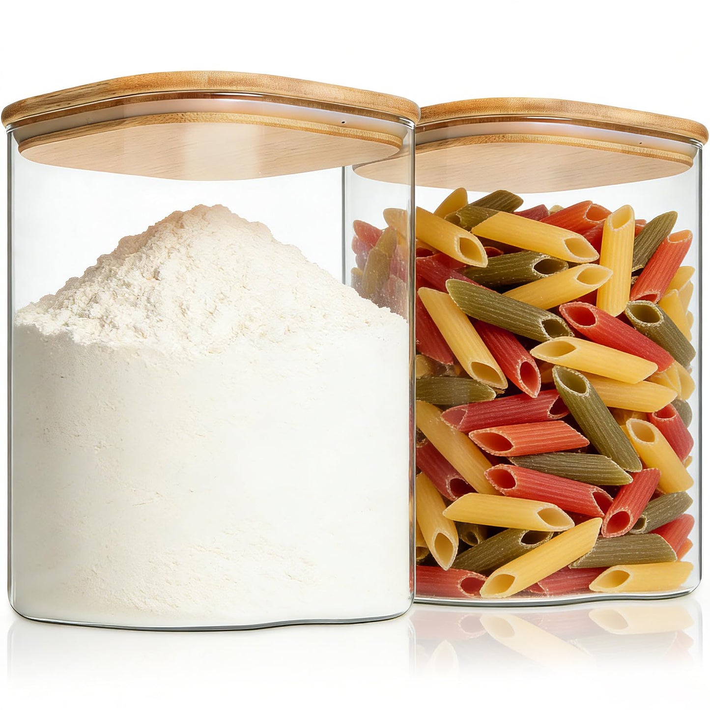 KEYWING 115oz Glass Food Storage Containers with Bamboo Lids, 2 Pack Large Square Airtight Glass Jars for Flour, Sugar, Cereal, Rice, Pasta & Coffee Beans