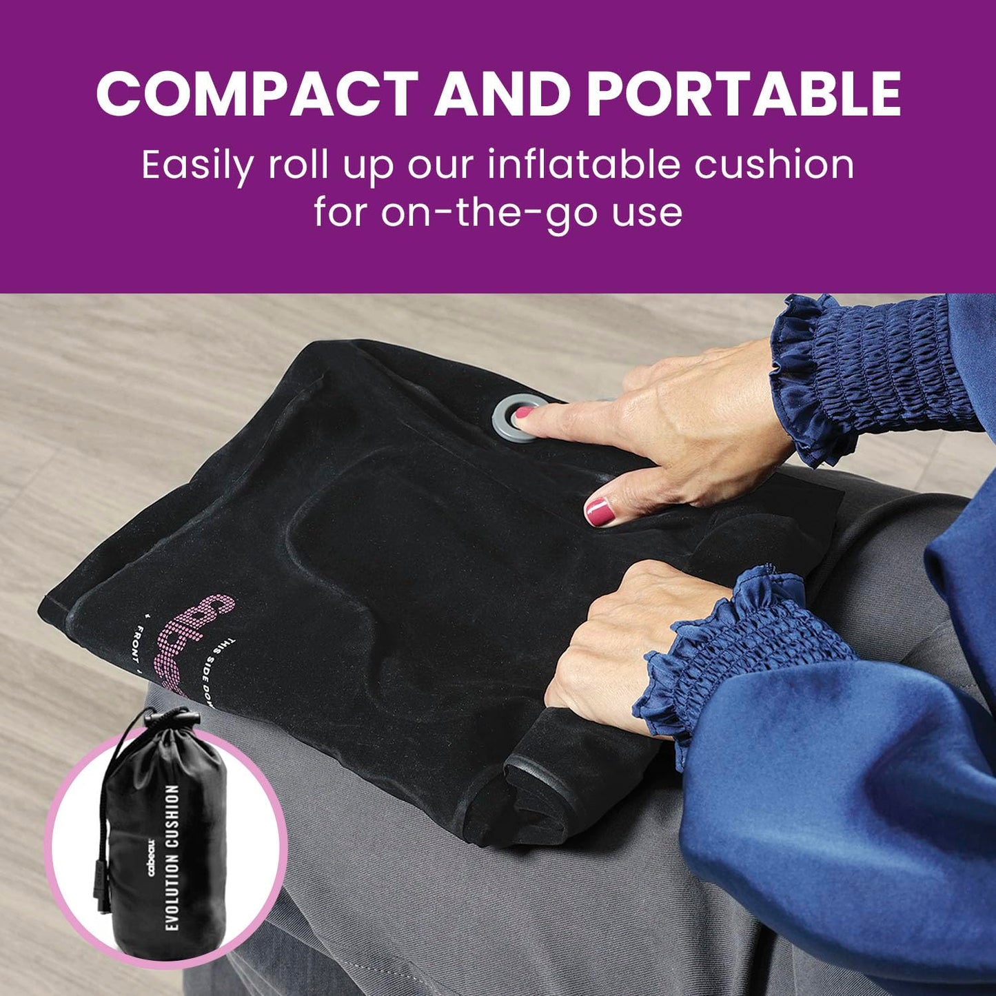 Cabeau Evolution Cushion Portable & Lightweight Inflatable Seat Cushion - Ideal for Office Chairs, School Bleachers, Stadium Seats, and Wheelchairs - Comfort on The Go, Black