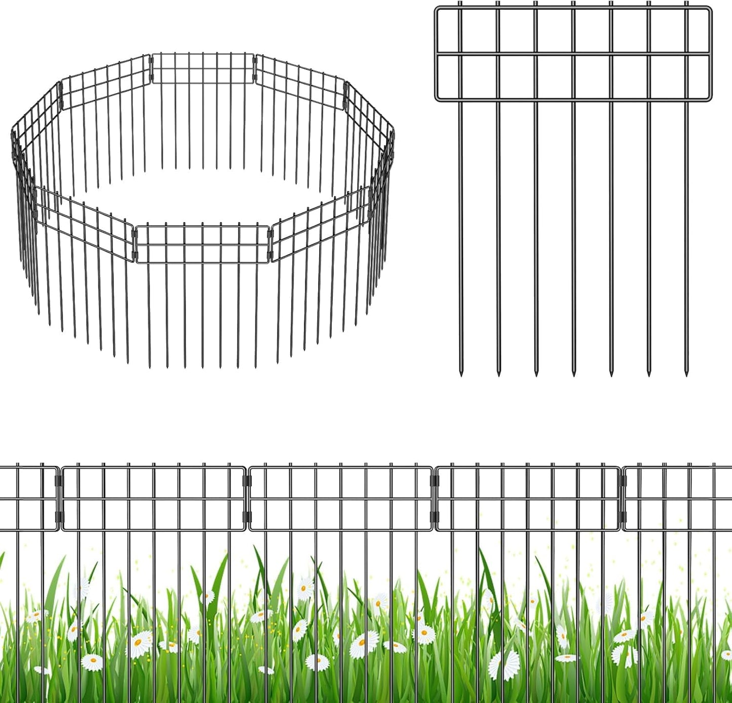 25 Pack Animal Barrier Fence, 17 in(H) X 27 Ft(L) Decorative Garden Fence, Rustproof Wire Garden Bottom Fence, No Digging Fencing Border, Dog Rabbits Ground Stakes Fence for Garden Patio