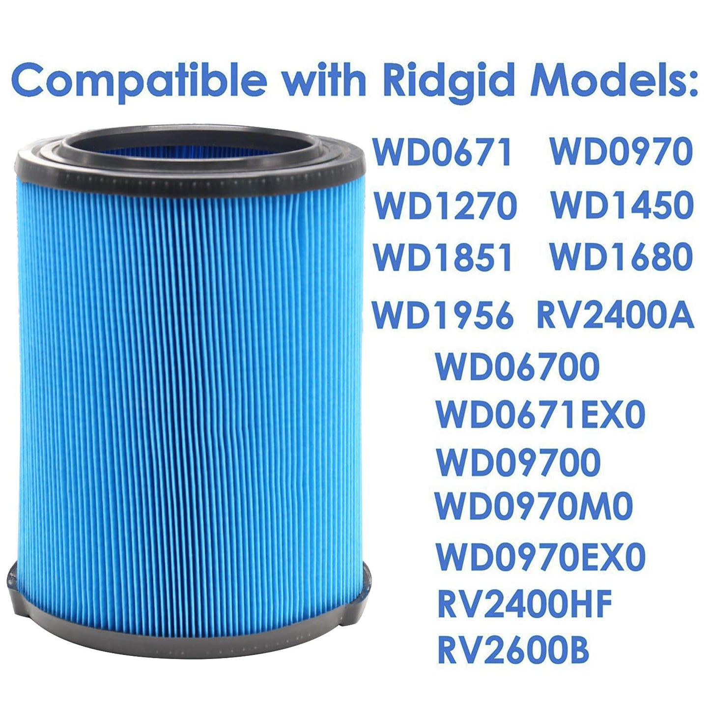 MZY LLC 2 Pack VF5000 Filter Compatible with Ridgid Shop Vac Filter 6-20 Gallon Wet Dry Vacuum Cleaner, 3 Layer Pleated Vacuum Filter Fits WD1450 WD0970 WD1270 WD09700 WD06700 WD1680 WD1851 WD1956