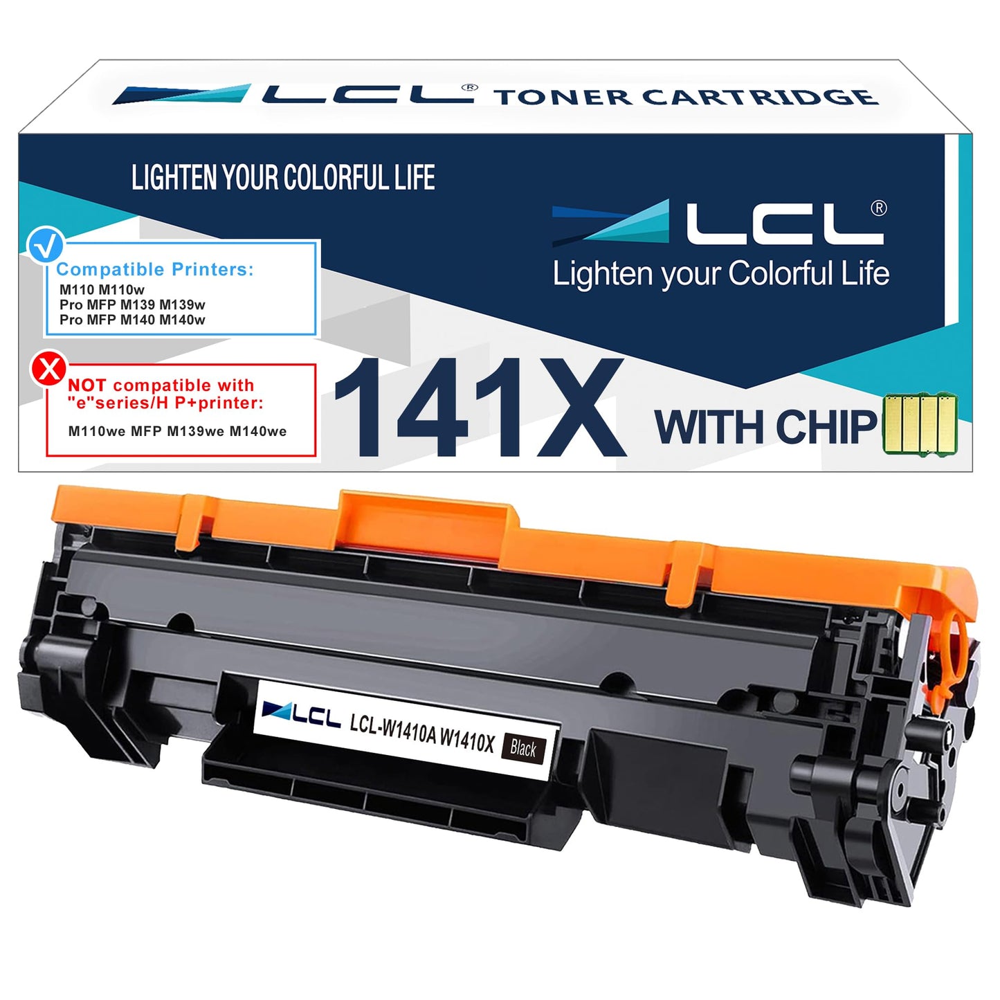 with Chip LCL 141X Black Toner Cartridge Replacement for 141A W1410A 141X W1410X Replacement for HP LaserJet M110 M110w MFP M139 M139w M140 M140w (1-PK)