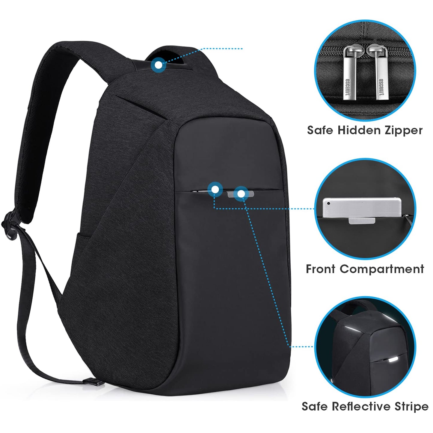 Anti Theft Backpack - 15.6 Inch Laptop Travel Backpack with Hidden Zipper and USB Charging Port - Waterproof Business Computer Bag for Men & Women