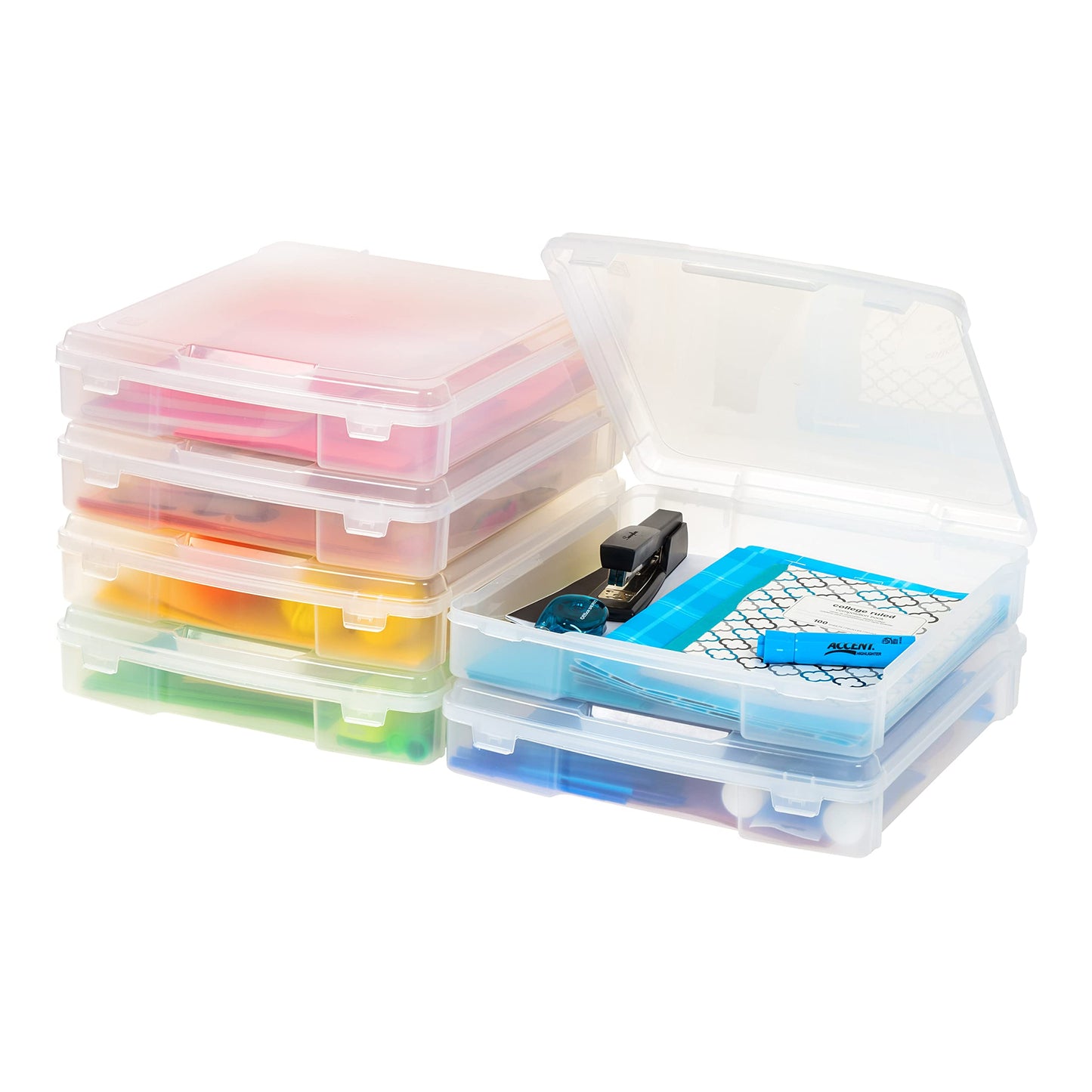 IRIS 12x12 Scrapbook Paper Storage Boxes, Clear Plastic Craft Storage Organizer Case with Lid, Art & Craft Paper Organizer for Documents & Supplies, Stackable Storage Containers – 6 Pack