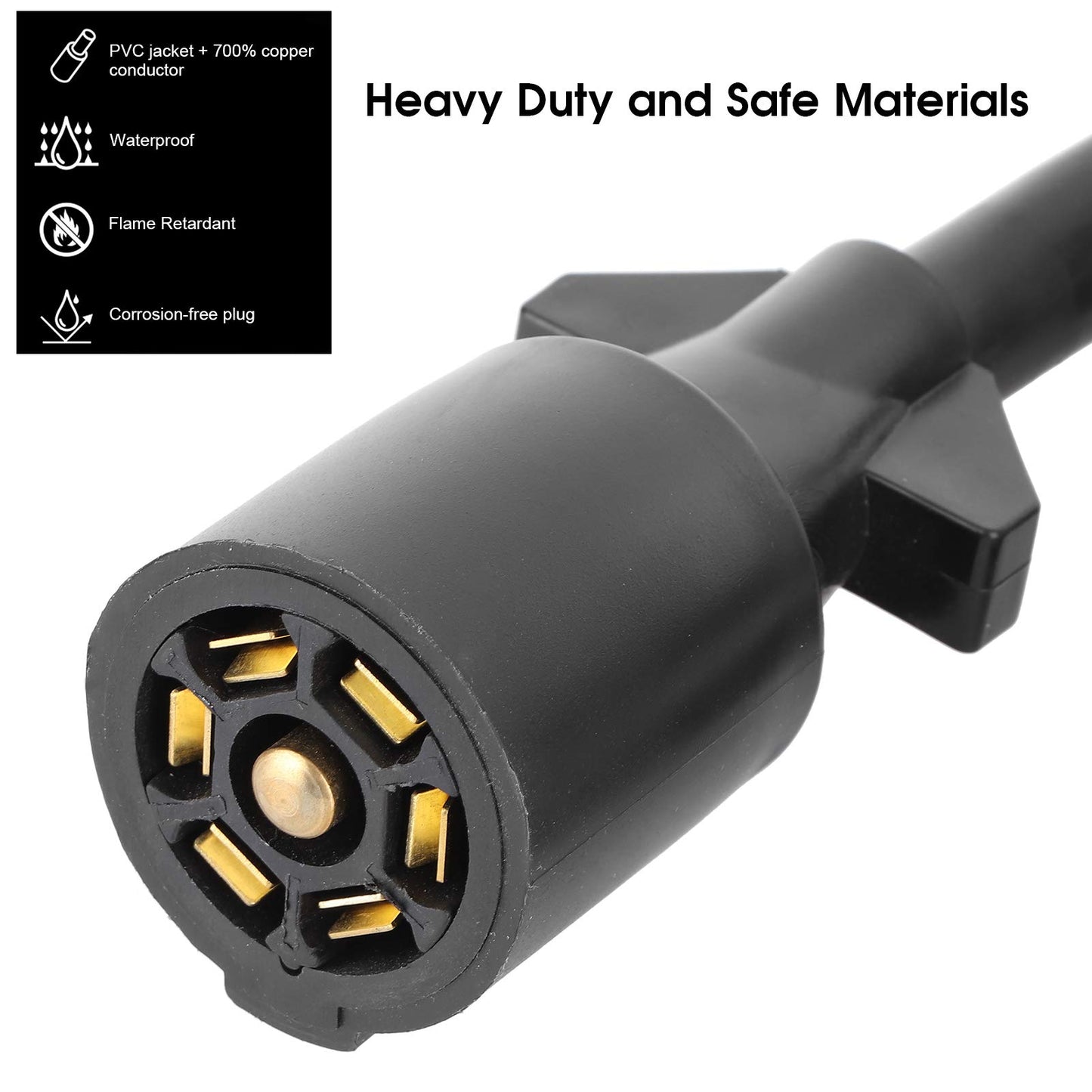 Trailer Extension Cord, 7 Way 3.5ft Double Prong Male Plug Trailer Wiring Connector RV Connecting Line