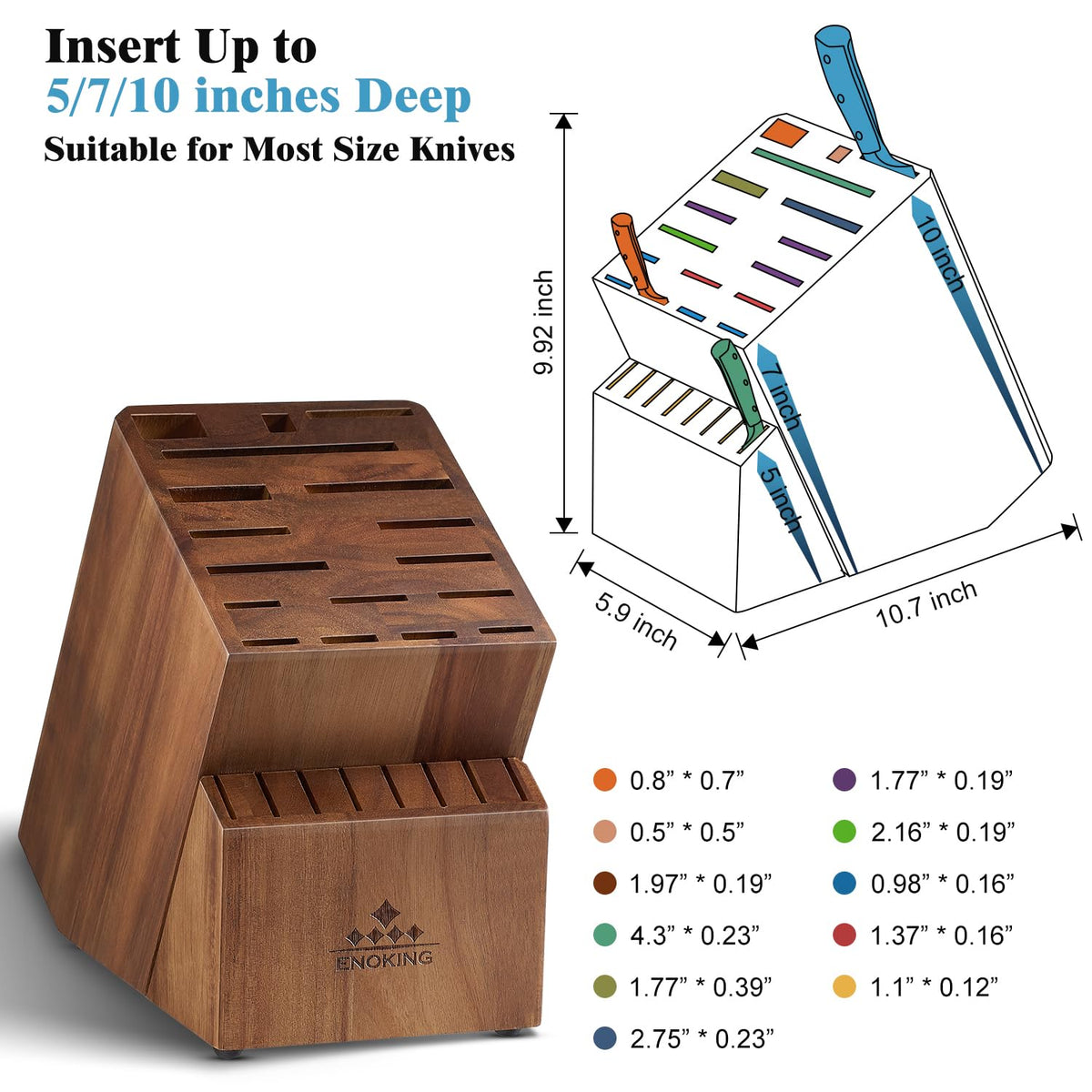 ENOKING Knife Block Without Knives, Large Knife Holder- 25 Slots Acacia Wood Universal Knife Block, Butcher Block Countertop for Knife Storage Organizer