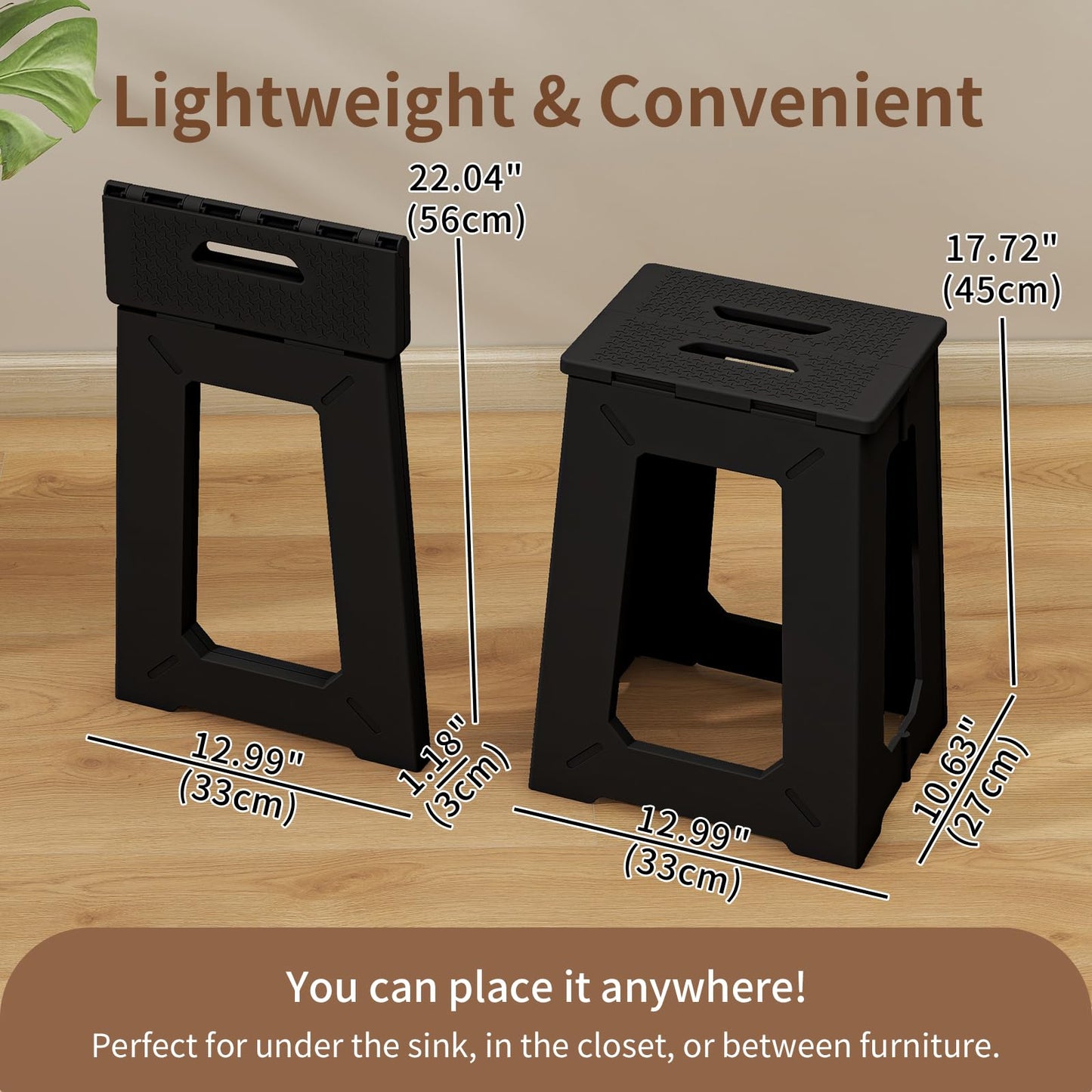 BLACKSPACE Step Stool for Adults, 17-Inch Folding Foot Stool for Kitchen, Foldable Design with Anti-Slip Pads, 300 lbs Weight Capacity, Premium Folding Step Stool for Safety and Convenience (Black)