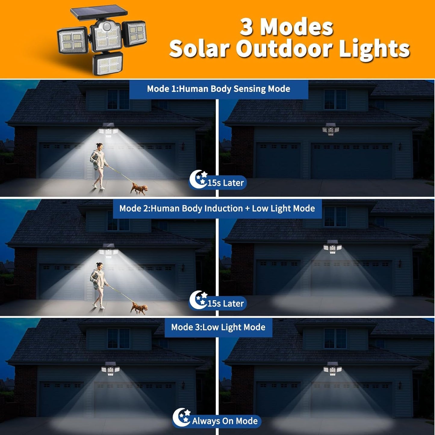 Xmart 8000LM 198 LED Solar Outdoor Lights Security Spot Lights 4 Adjustable Heads Motion Sensor Lights IP65 Waterproof 300° Wide Angle Wall Lights for Porch Yard Garage Pathway(2 Pack)