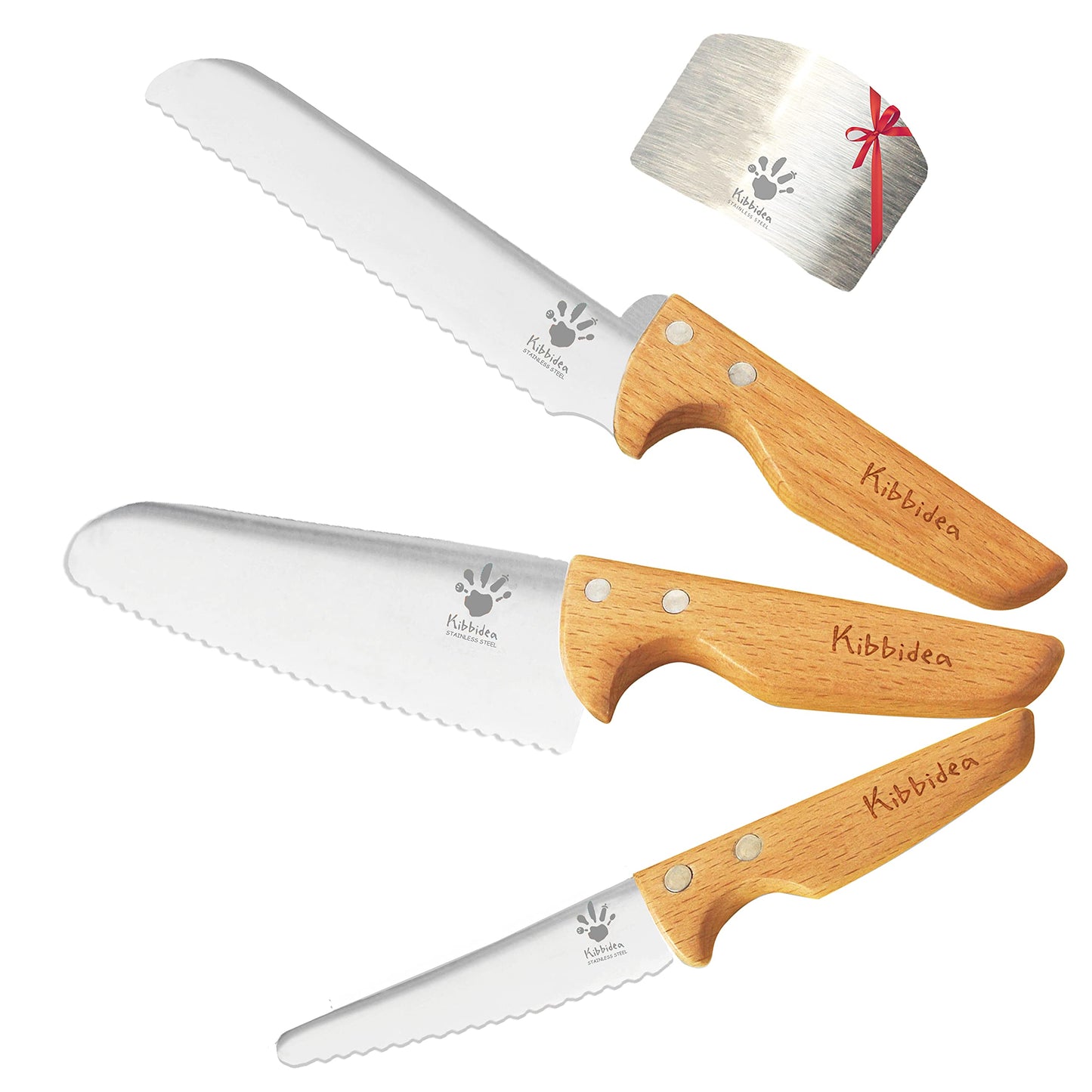 KIBBIDEA Kids Safe Knife Set for Real Cooking 4pcs, Rounded Design Won't Cut Skin, Stainless Steel Toddler Friendly Knife Set, Child Kitchen Knives for Cutting Fruits, Vegetable and Cake, Gift for Boys & Girls