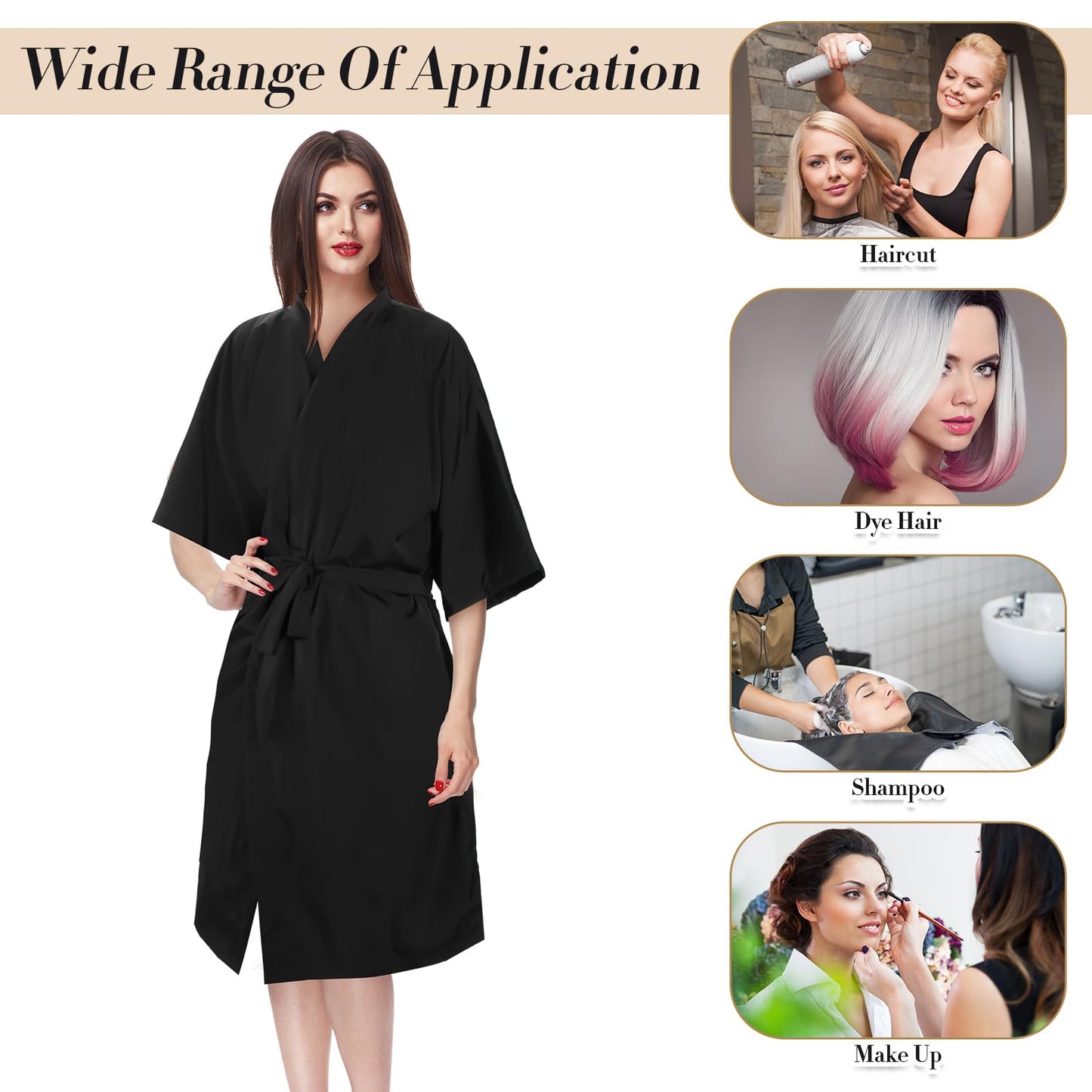 Toulite 6 Pieces Salon Robes Smock for Clients Haircut Cape Hair Salon Client Gown Cape for Women,40 Inches Long(Black Color)
