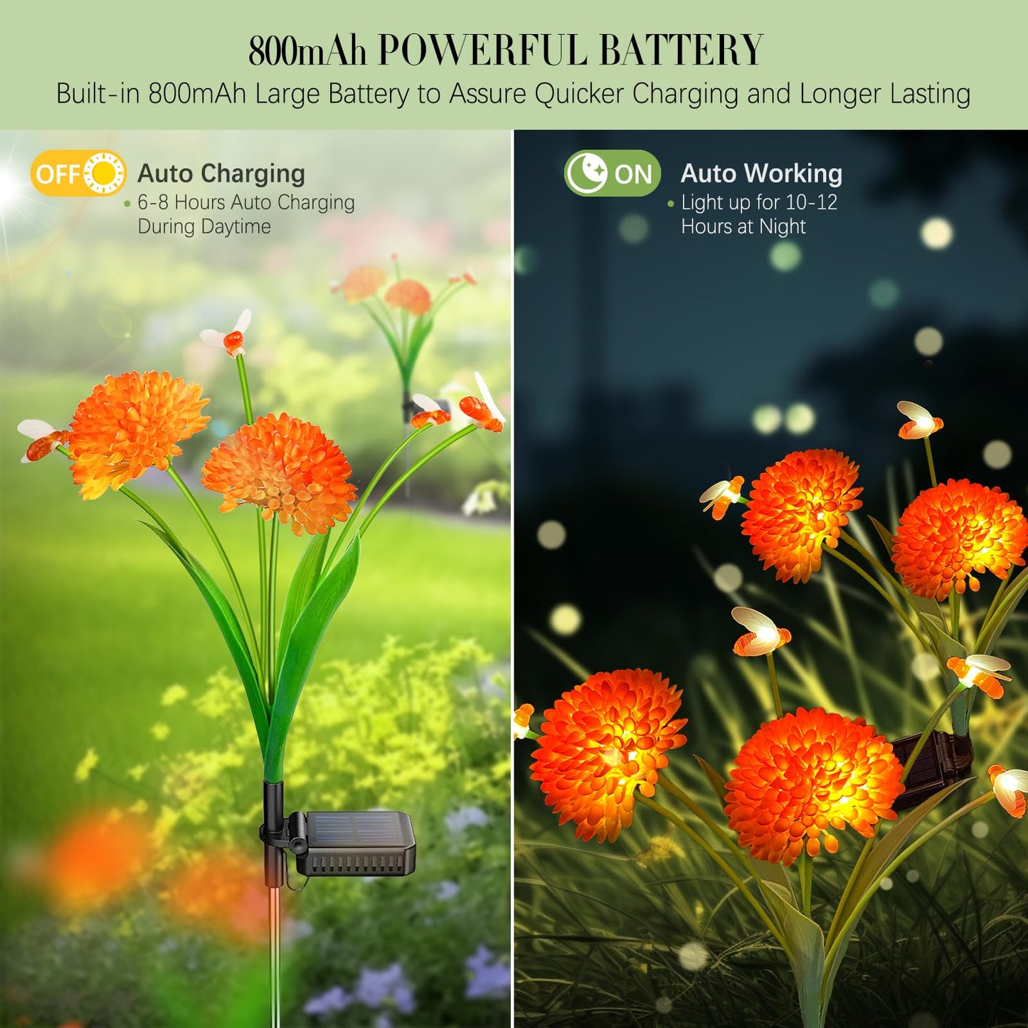 MRHEPHAESTUS Solar Garden Lights, 4 Pack Solar Swaying Bee Lights with Flowers, Warm White, FloralBee Theme, Decoration