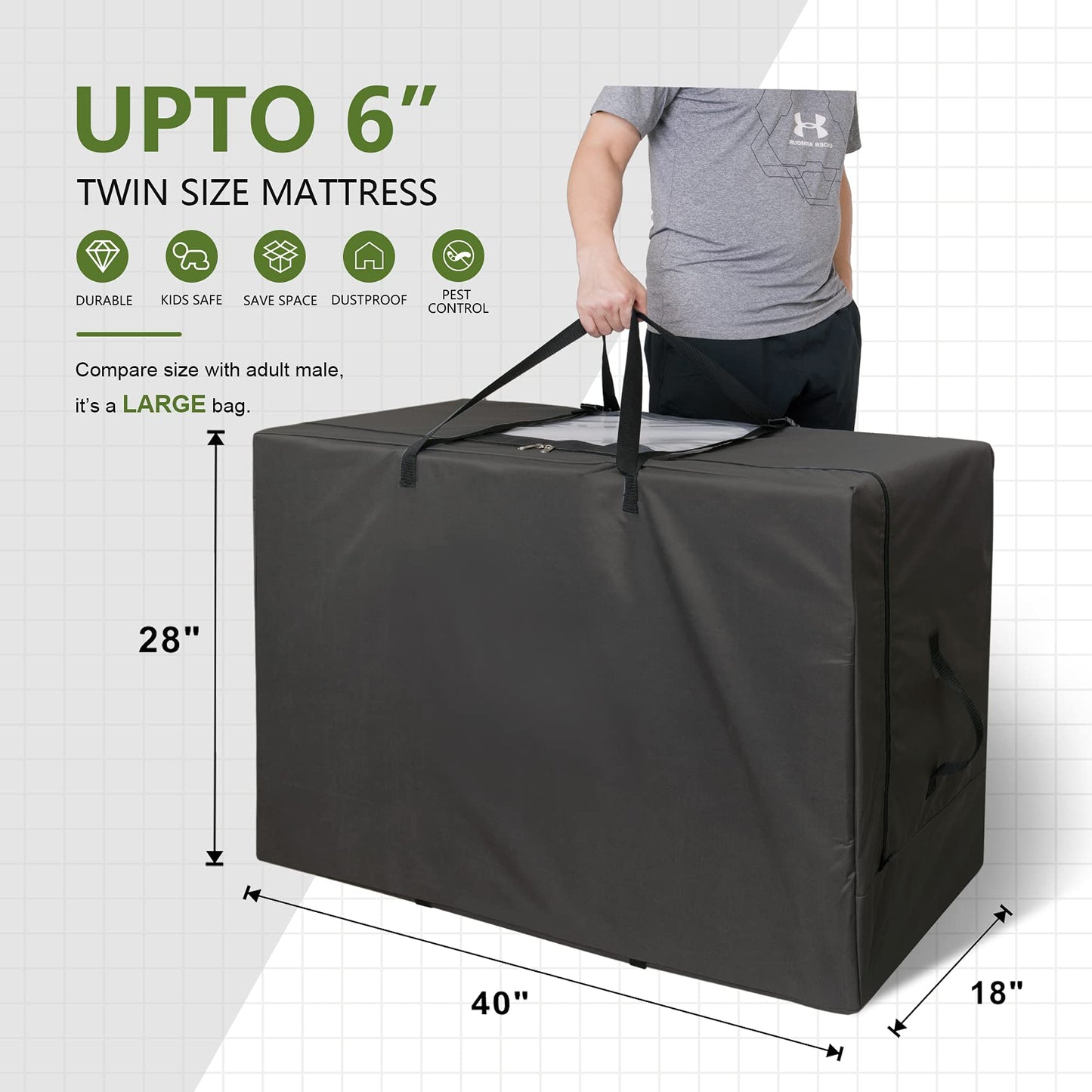 Cuddly Nest Folding Mattress Storage Bag Heavy Duty Carry Case for Tri-Fold Guest Bed Mattress (Fits Up to 6 Inches Twin Mattress, Black)