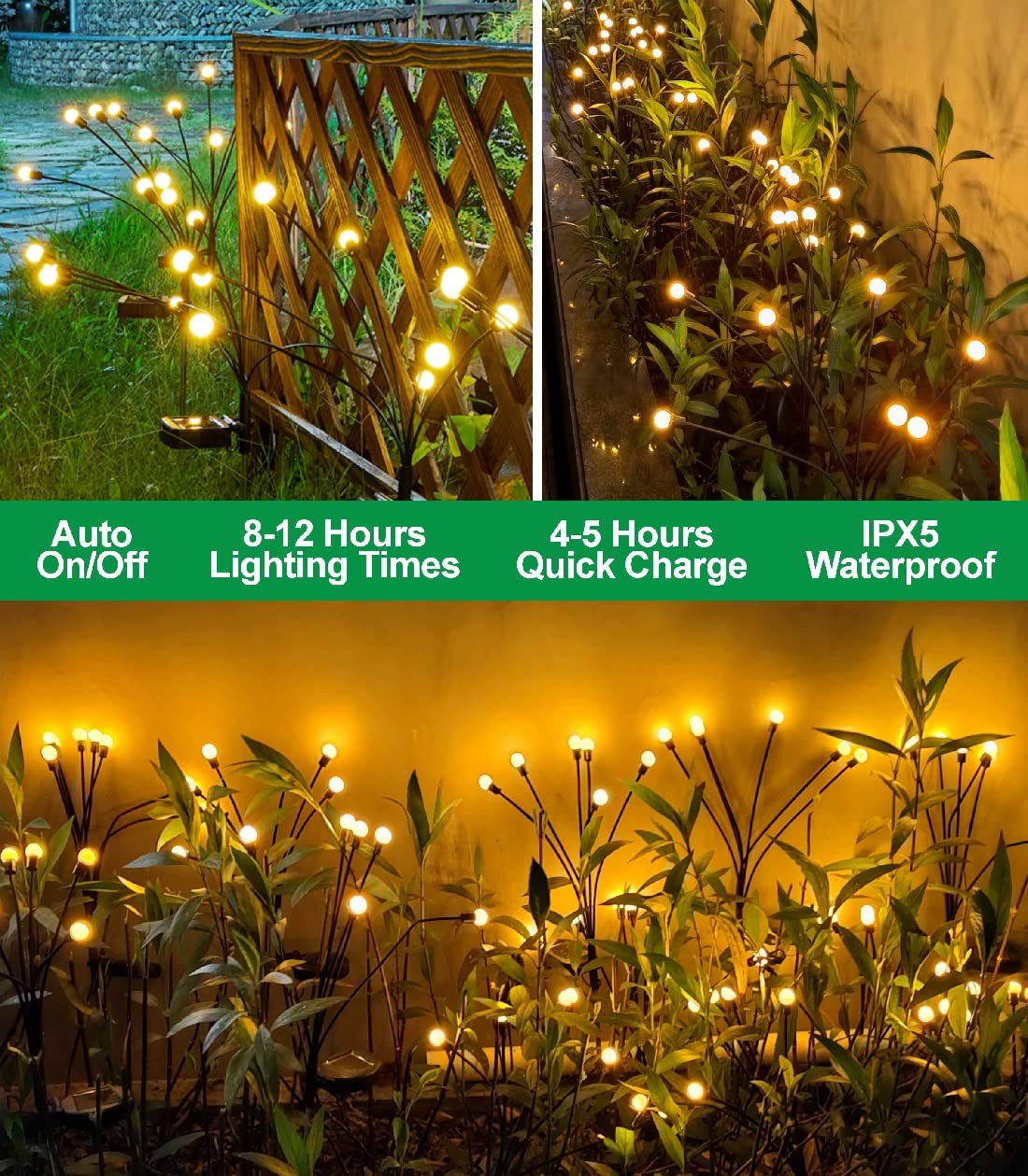 SIOTMERA 4Count Solar Lights Outdoor Waterproof IPX5, Solar Garden Lights, Wind Swaying Firefly Lights, Christmas Lights Outdoor, for Yard Lawn Pathway Decoration Lighting, 6LED WarmYellow