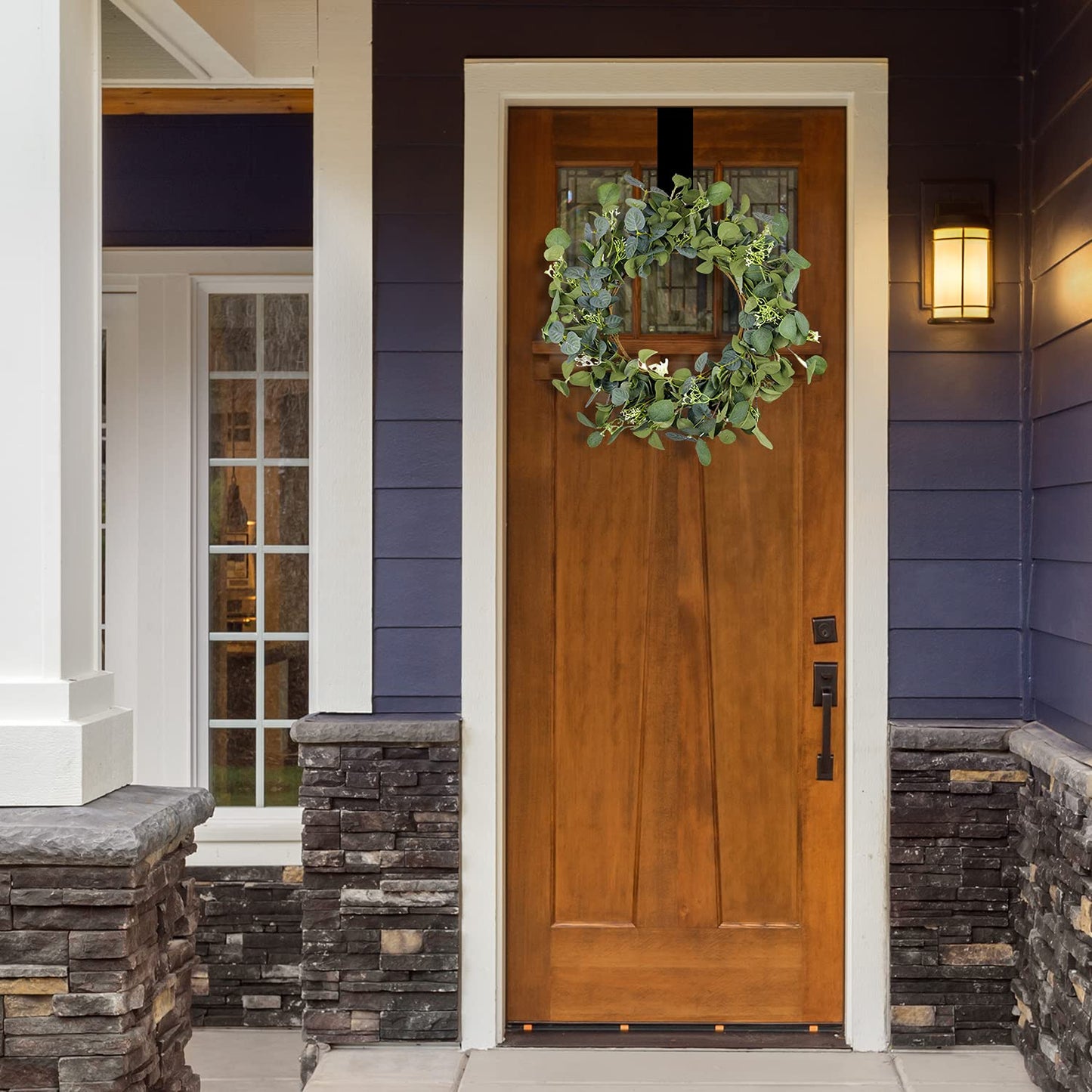 HomeKaren Eucalyptus Wreaths for Front Door 22" 55cm, Handmade Green Leaves Wreath for Summer, Spring and All Seasons, Greenery Floral Wreath for Wall and Outside
