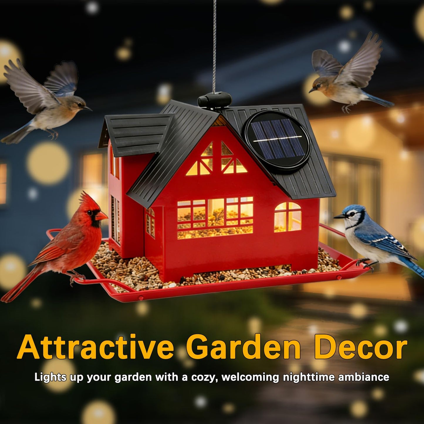 Solar Bird Feeders for Outdoors Hanging, Heavy-Duty Metal Birdfeeders Outside Hanging, Wild Bird Feeders for Garden Decor, Unique Watching Gifts for Bird Lovers, Mom and Grandma