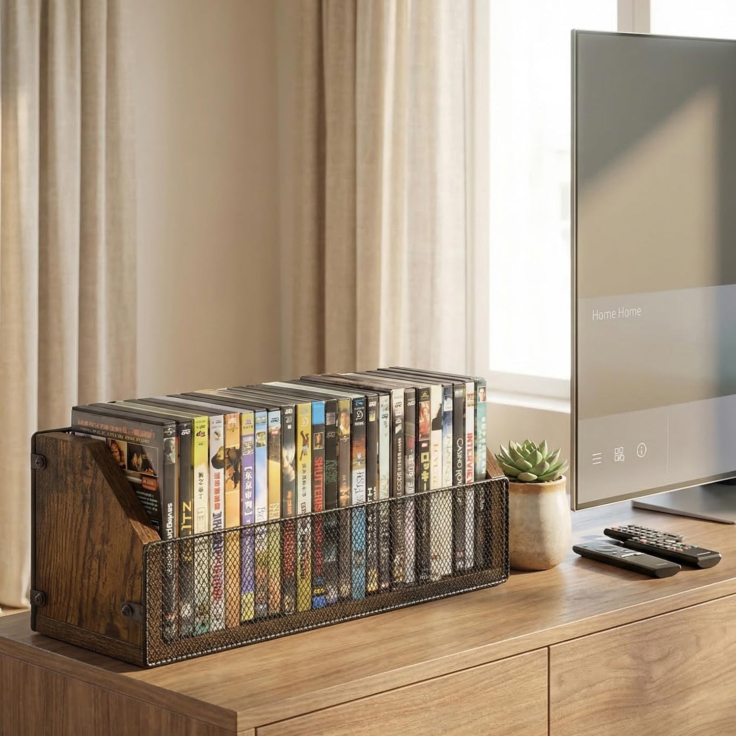 PUTNATRUE CD Storage Holder Wooden Organizer for up to 32 CDs Retro CD Case Rack