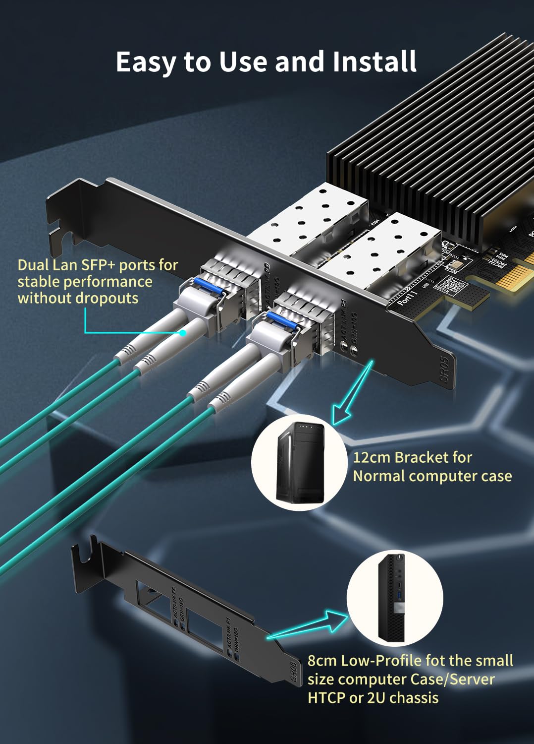 10Gb Dual LAN SFP PCI-e Network Card, Intel 82599(X520-DA2) Controller, NICGIGA 10Gbps Ethernet Adapter, 2 * 10Gbe SFP+ Port, 10G NIC Card, Support Windows/Windows Server/Linux/VMware