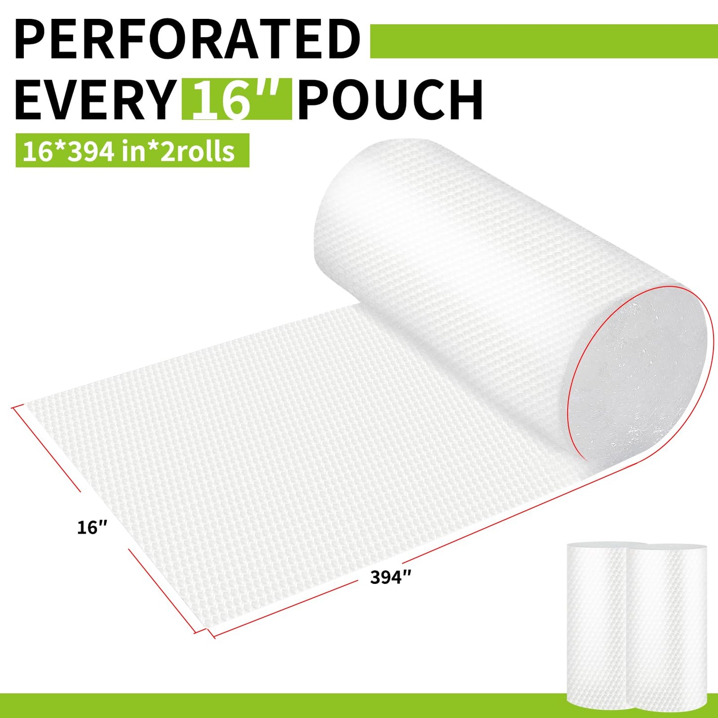 High-PQ Lightweight Bubble Cushioning Wrap Roll, 16''X394'' Nylon Bubble Cushioning Rolls, Fragile Packing Supplies for Shipping, Mailing and Moving Packing Supplies(2Roll 16"X788'')