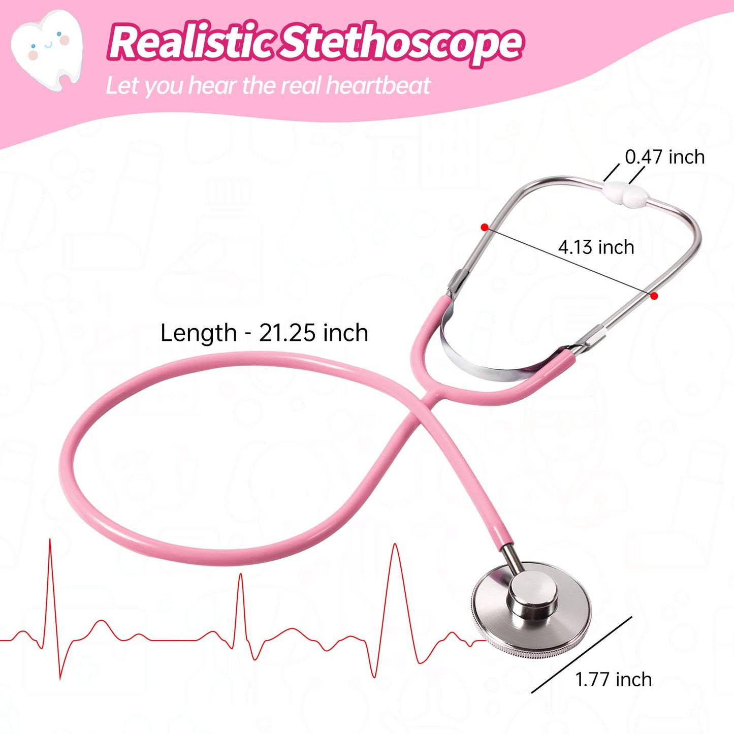 Phobby Durable Doctor Kit for Kids, 27 Pcs Deluxe Pretend Play Medical Kit Toy with Real Stethoscope, Doctor Kit for Toddlers Boys Girls Christmas Birthday Gift Aged 3 4 5 6 7 8(Pink)