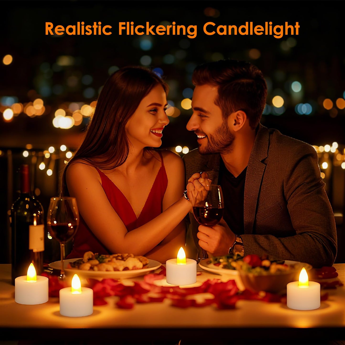 Ropelux 12 Rechargeable Tea Lights with Charging Base,Realistic Flickering Dimmable LED Candles with Remote Control Timer in Warm Yellow for Christmas,Weddings, Parties, Festivals (12 Pack)