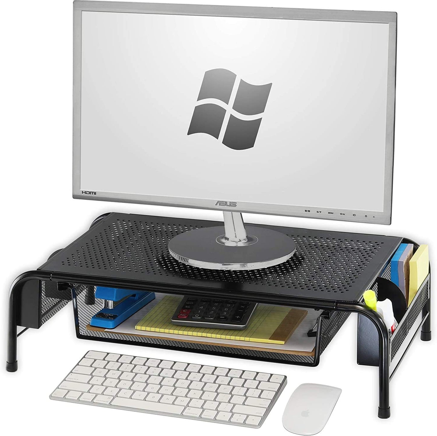 Simple Houseware Monitor Stand Riser with Organizer Drawer, Black