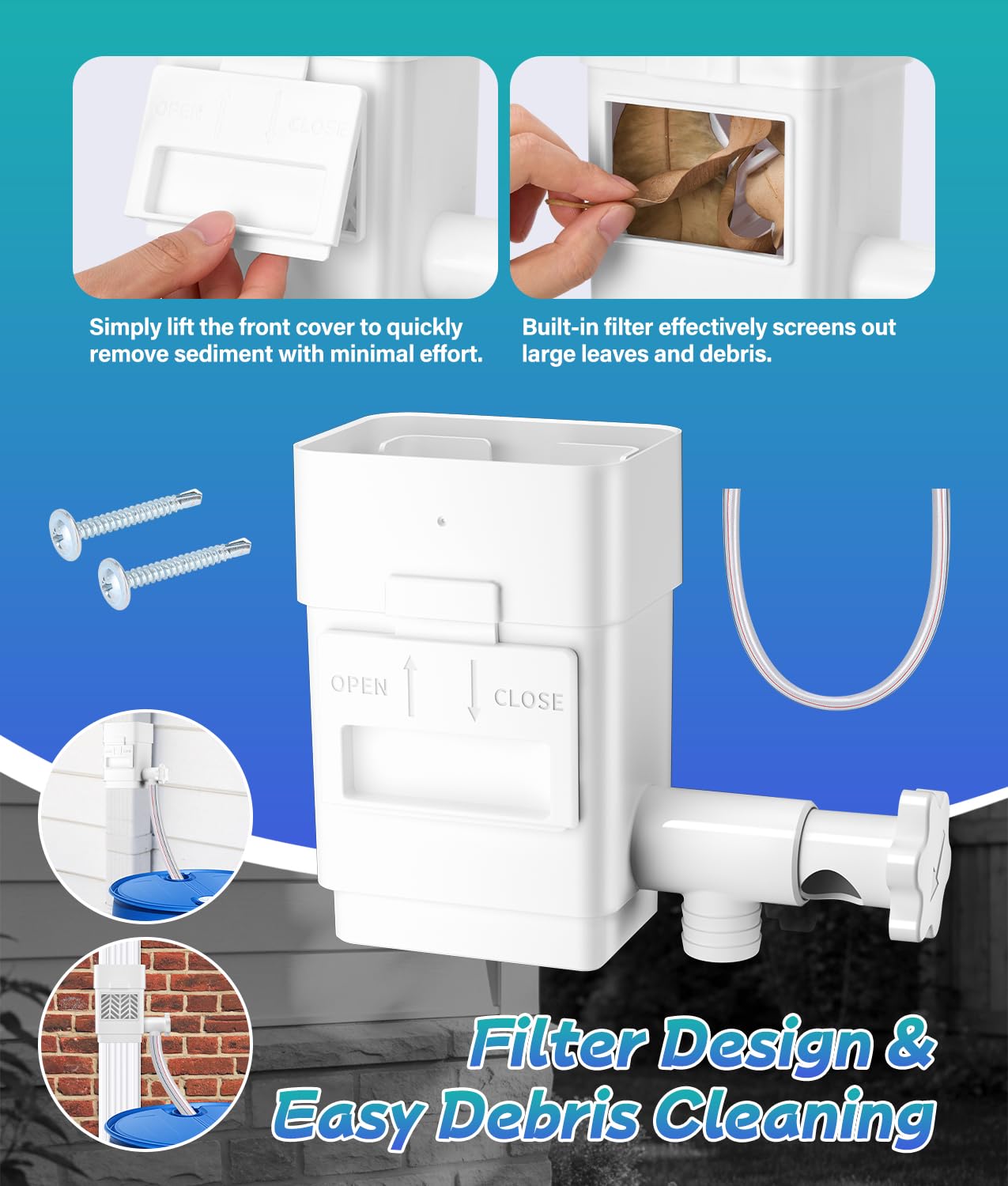 Upgraded 2Pack Rain Barrel Diverter Kit, Rainwater Collection System for 2''x3'' & 3''x4'' Downspout, Gutter Diverter for Rain Barrel with Enhanced Water Capacity, Filter, Adjustable Valve, White