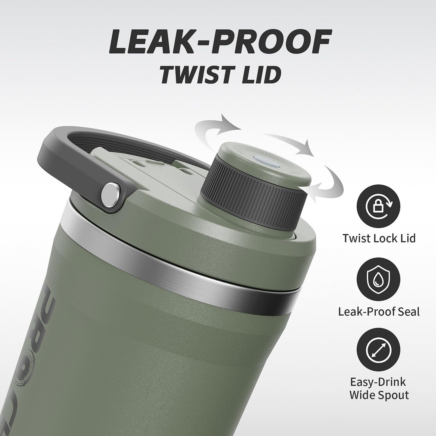 PROCHAIN Insulated Stainless Steel Shaker Bottle, Metal Shaker Cup for Protein Shakes with Storage, Leak-Proof Twist Lock Lid, Perfect for Gym Sports, 20 oz (Dark Green)