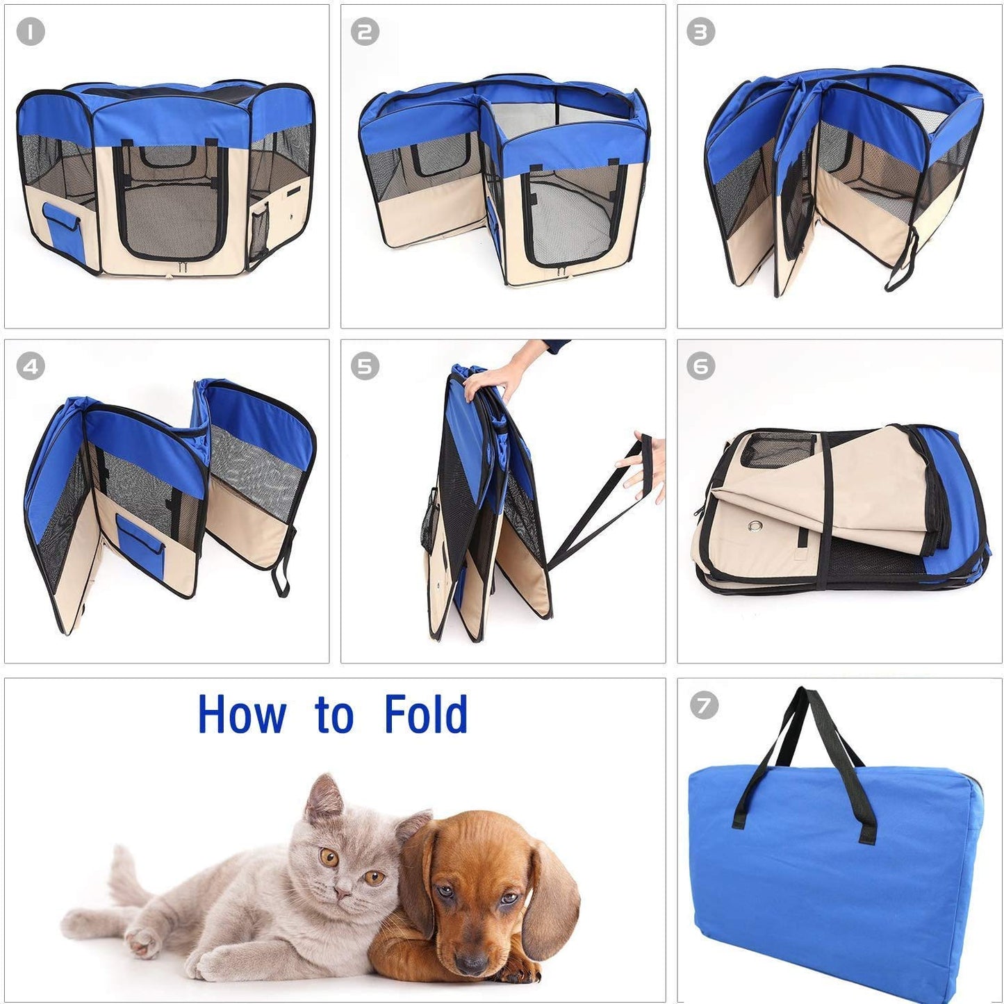 ZuHucpts 48" Portable Foldable Pet Playpen Exercise Pen for Dogs Puppies/Cats | Indoor/Outdoor Use