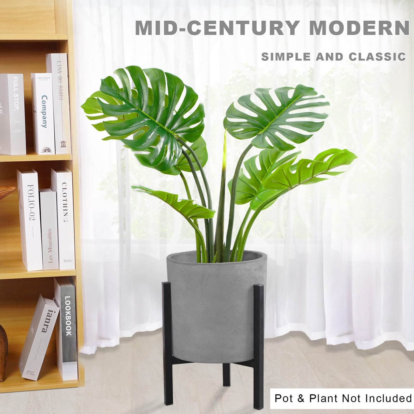 IZIDDO 2 Pack Adjustable Plant Stand, Metal Planter Stands Indoor Outdoor, Mid Century Modern Plant Holder, Fit 8 10 12 inch Pots, Black (Pot & Plant Not Included)