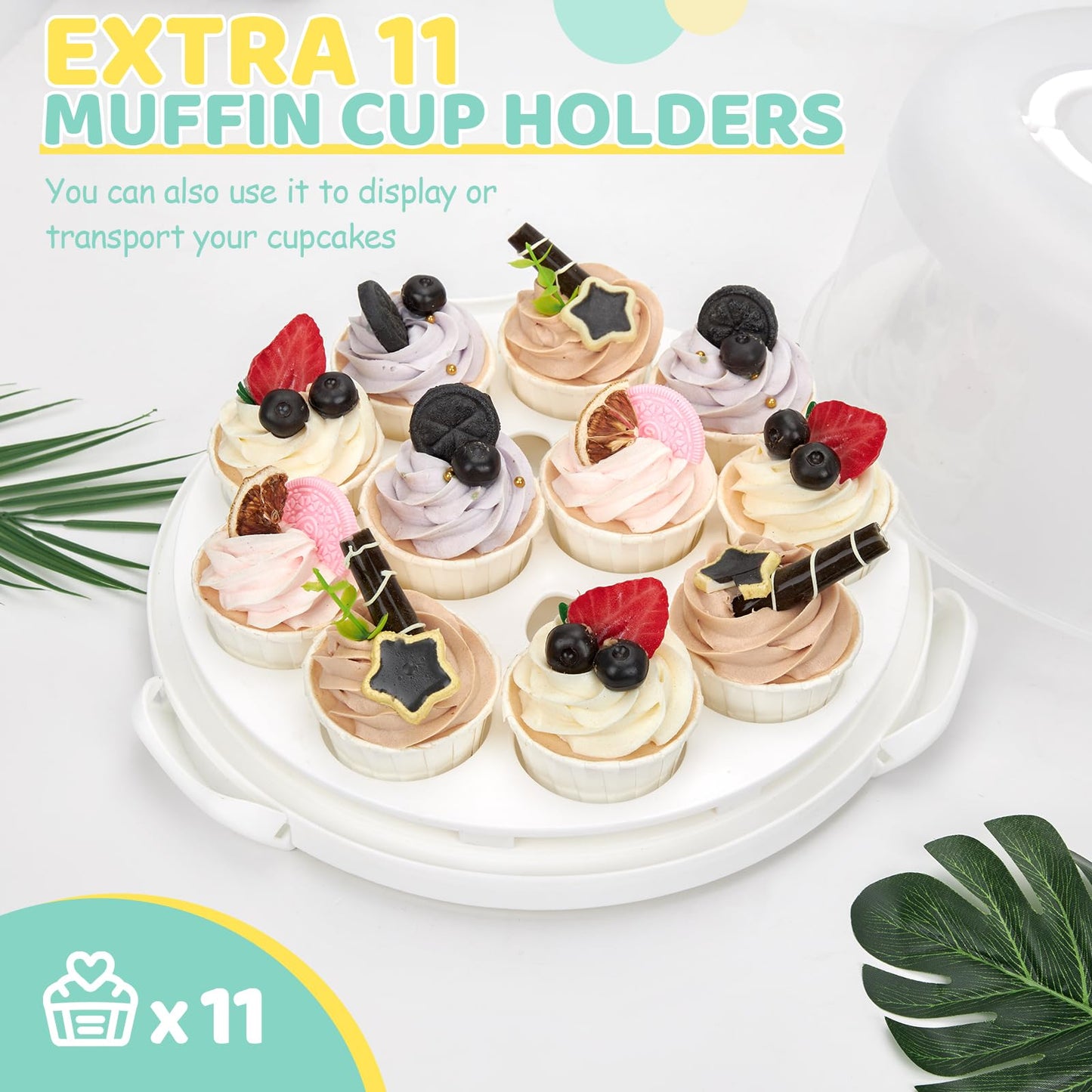 Ohuhu Cake Carrier with Handle, Portable Round Cake Box for 10 Inch Cake, Cake Storage Container with Cover Two Sided Base for Pies Nuts Fruit, Safe Storage & Transport, Great Gift Choice