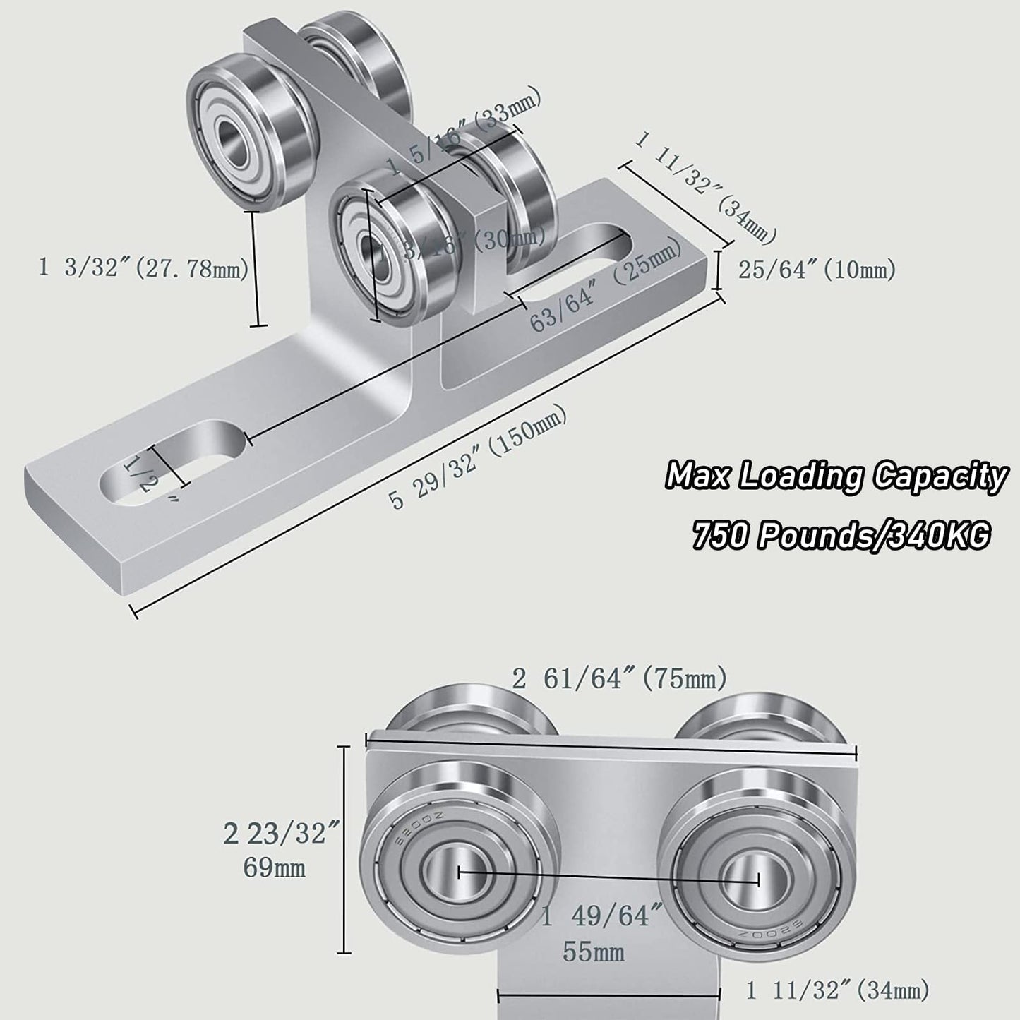 2 Pcs Electric Hoist Roller Trolley 4 Wheel Trolley Assembly for Use with 1-5/8" Wide and All 1-5/8" or Taller Strut Channel, 4 Bearing/Pulleys Support Trolley Assemblies for PA400 to PA1000