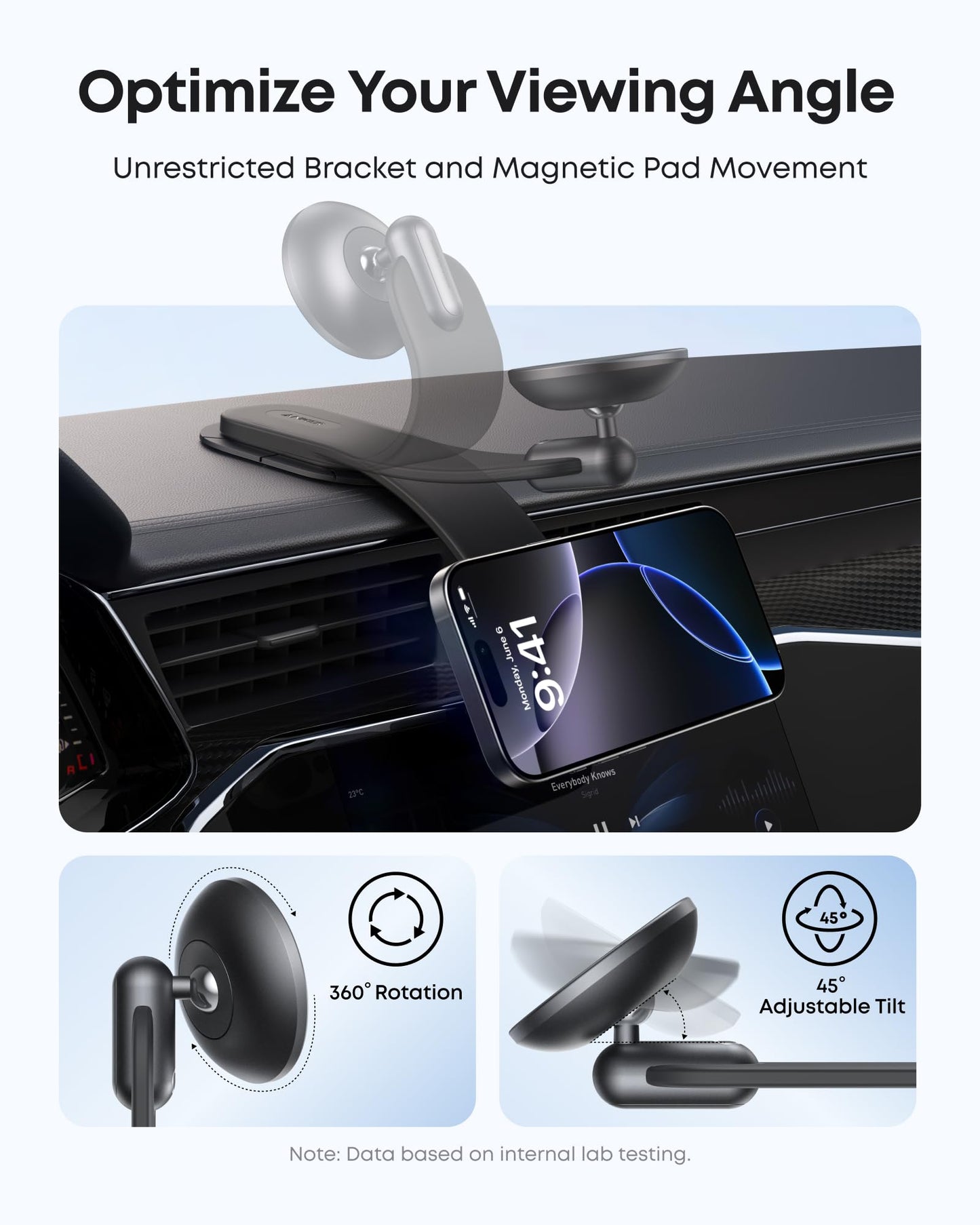 Anker Nano Detachable Car Mount, 360° Adjustable Car Phone Holder with Bracket and Magnetic Ring, for iPhone 16/15/14/13/12 Series, Samsung, and More (Magnetic Mount Only, Does Not Support Charging)