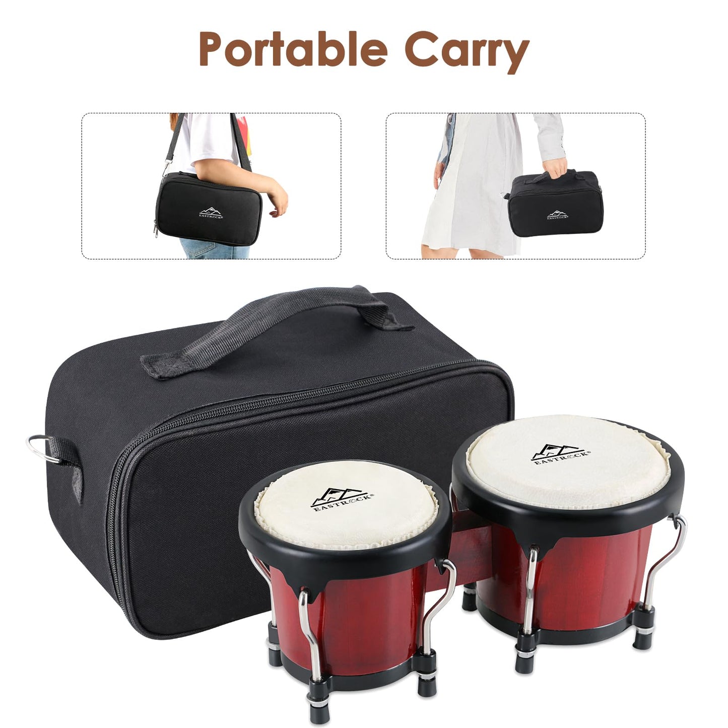 EASTROCK Bongo Drum 4” and 5” Bongos Set for Adults Beginners Professionals Tunable Wood and Metal Drum Percussion Instruments With Tuning Wrench (Red)