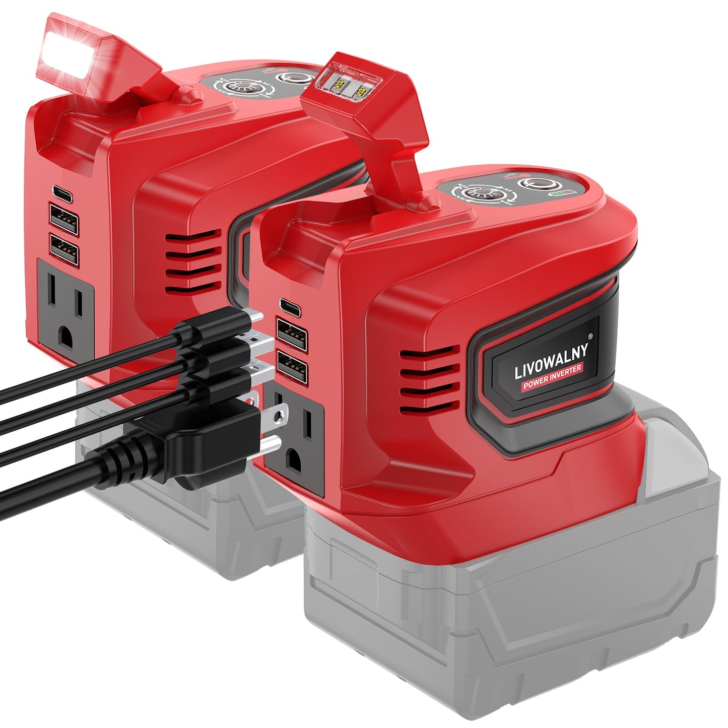 LIVOWALNY 2 Packs Power Inverter Compatible with Milwaukee 18V Battery, 200W Inverter 18V to 110V-120V, Portable Adapter Charger Adapter Power Supply(No Battery)