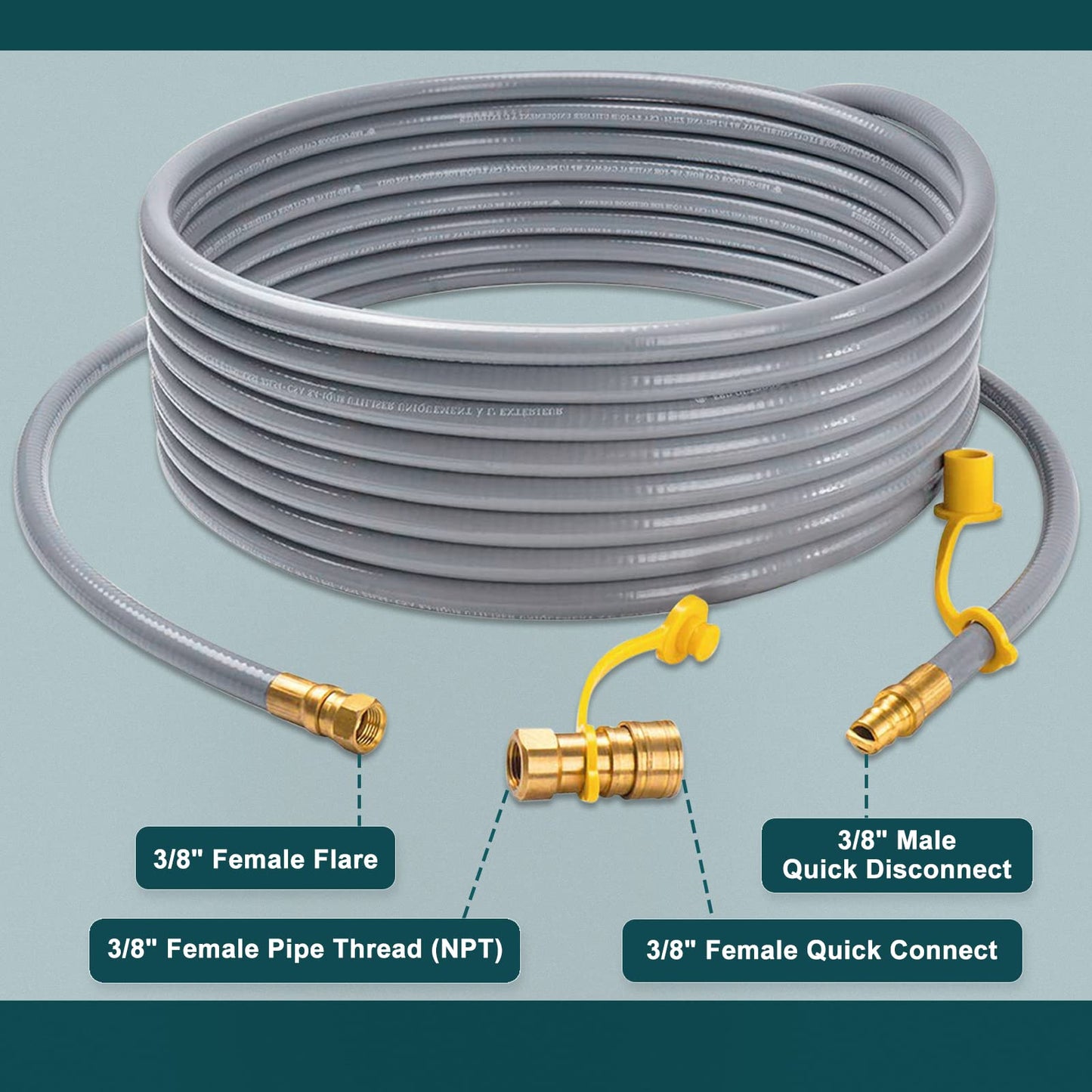 GASPRO 36FT 3/8" ID Natural Gas Hose, Low Pressure LPG Hose with Quick Connect, for Weber, Char-Broil, Pizza Oven, Patio Heater and More